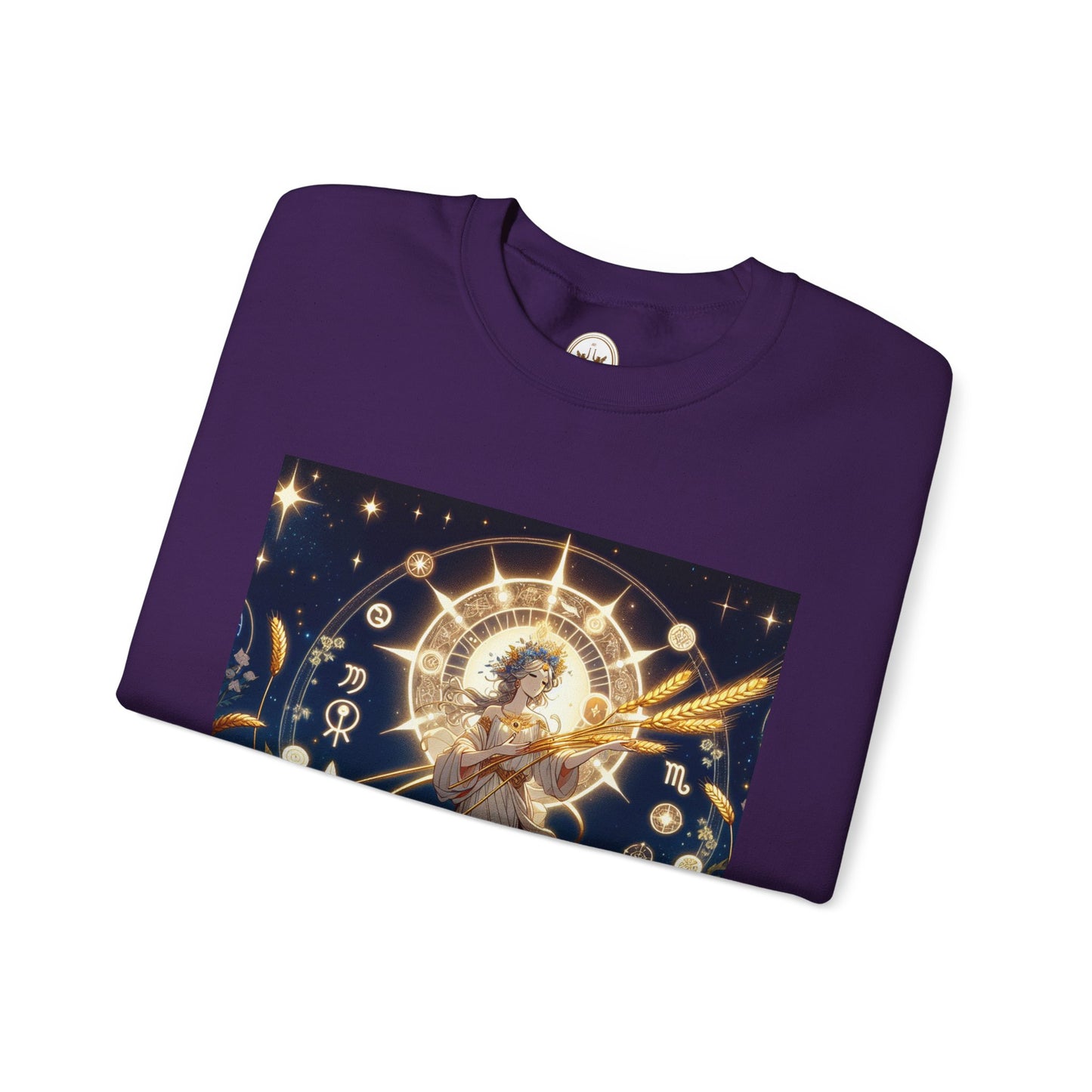 Unisex Heavy Blend™ Crewneck Sweatshirt, anime girl in wheat field, Virgo Zodiac Design