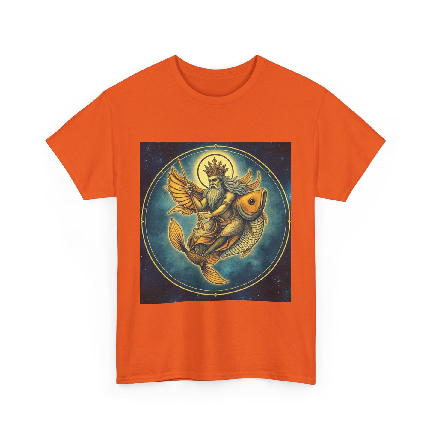 Unisex Heavy Cotton T-Shirt, Pisces King v1, Zodiac Design