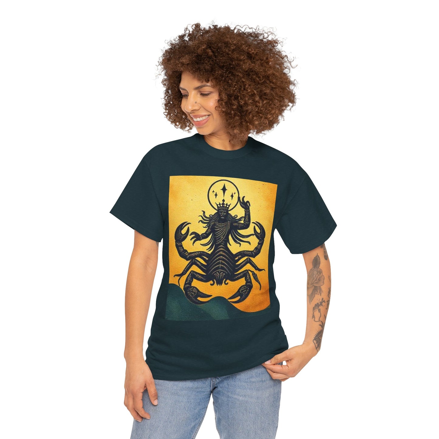 Unisex Heavy Cotton T-Shirt, Scorpion King, Print Art v1, Scorpio Zodiac Design
