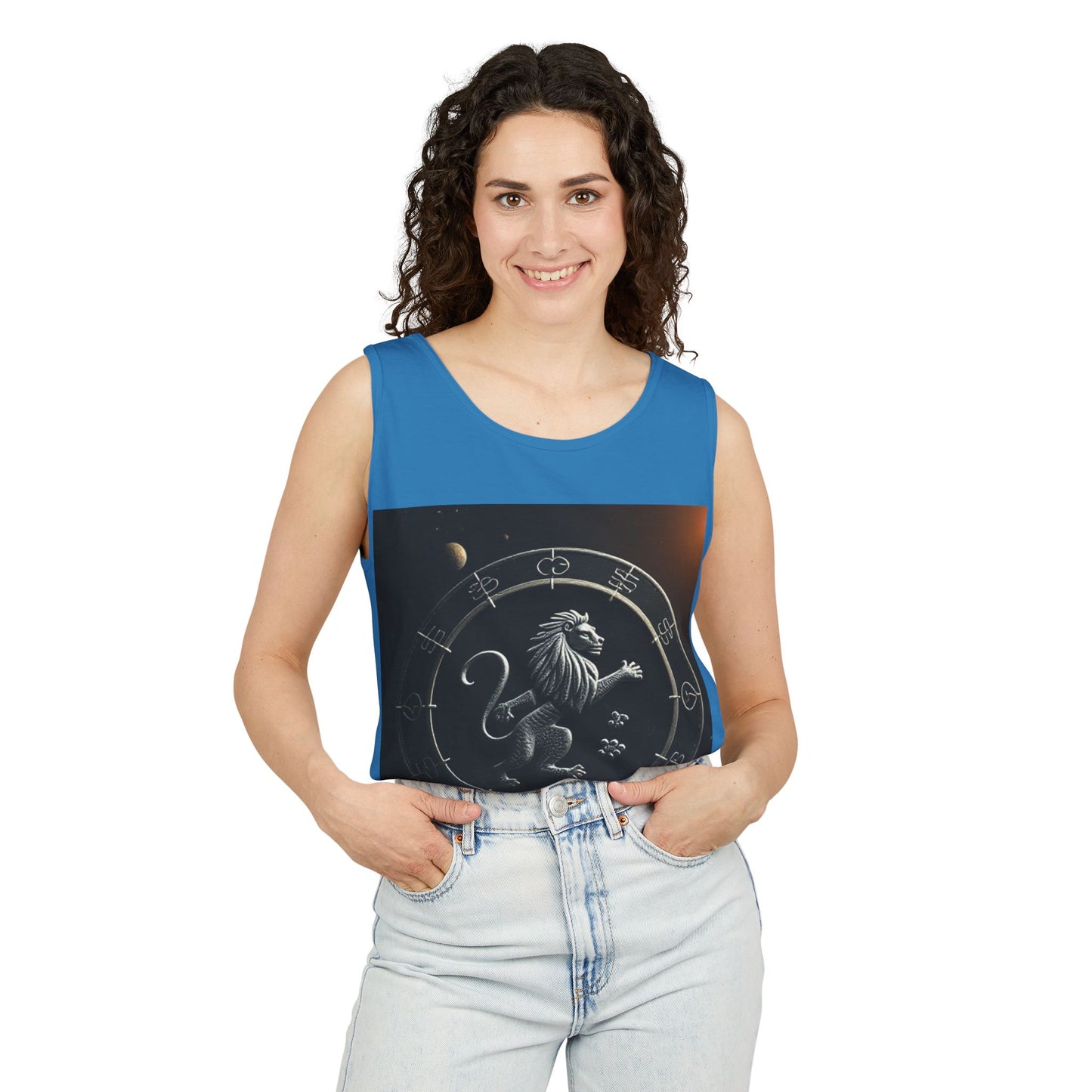 Unisex Garment-Dyed, Tank Top, Leo Design, Space Animal, 100% US cotton