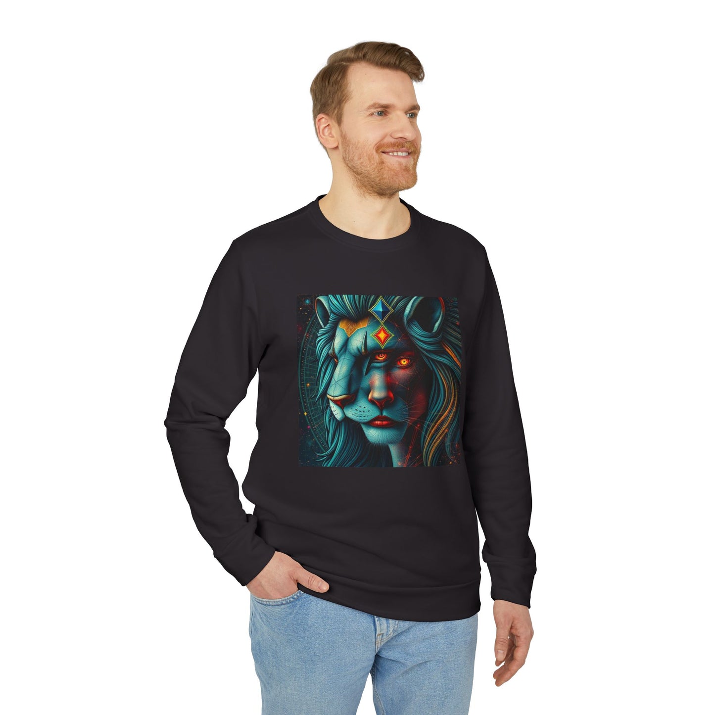 Adidas, Unisex Fleece Crewneck Sweatshirt, Leo, Pop Art, Zodiac