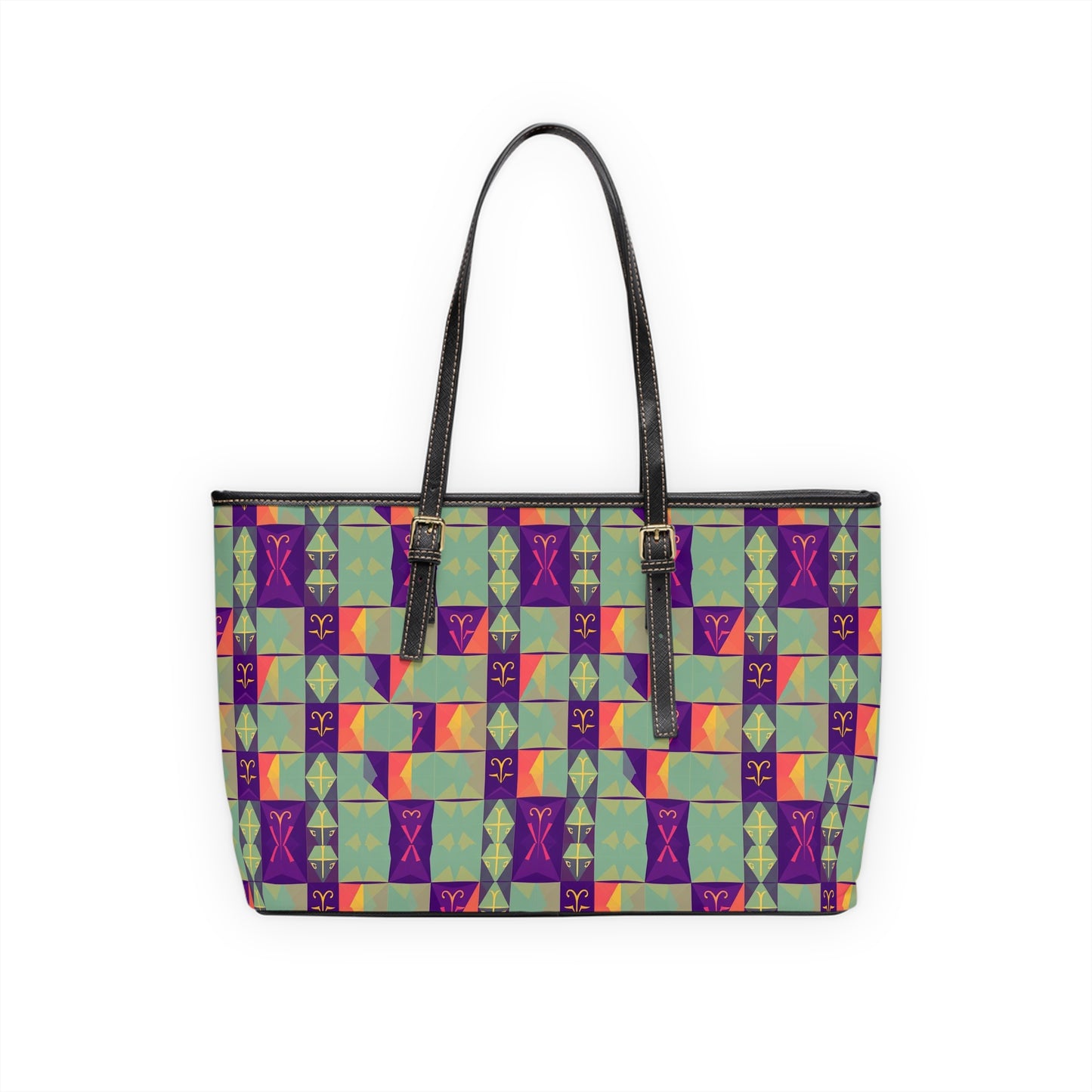 Leather Shoulder Bag, Aquarius, Zodiac v4, Shapes Pattern