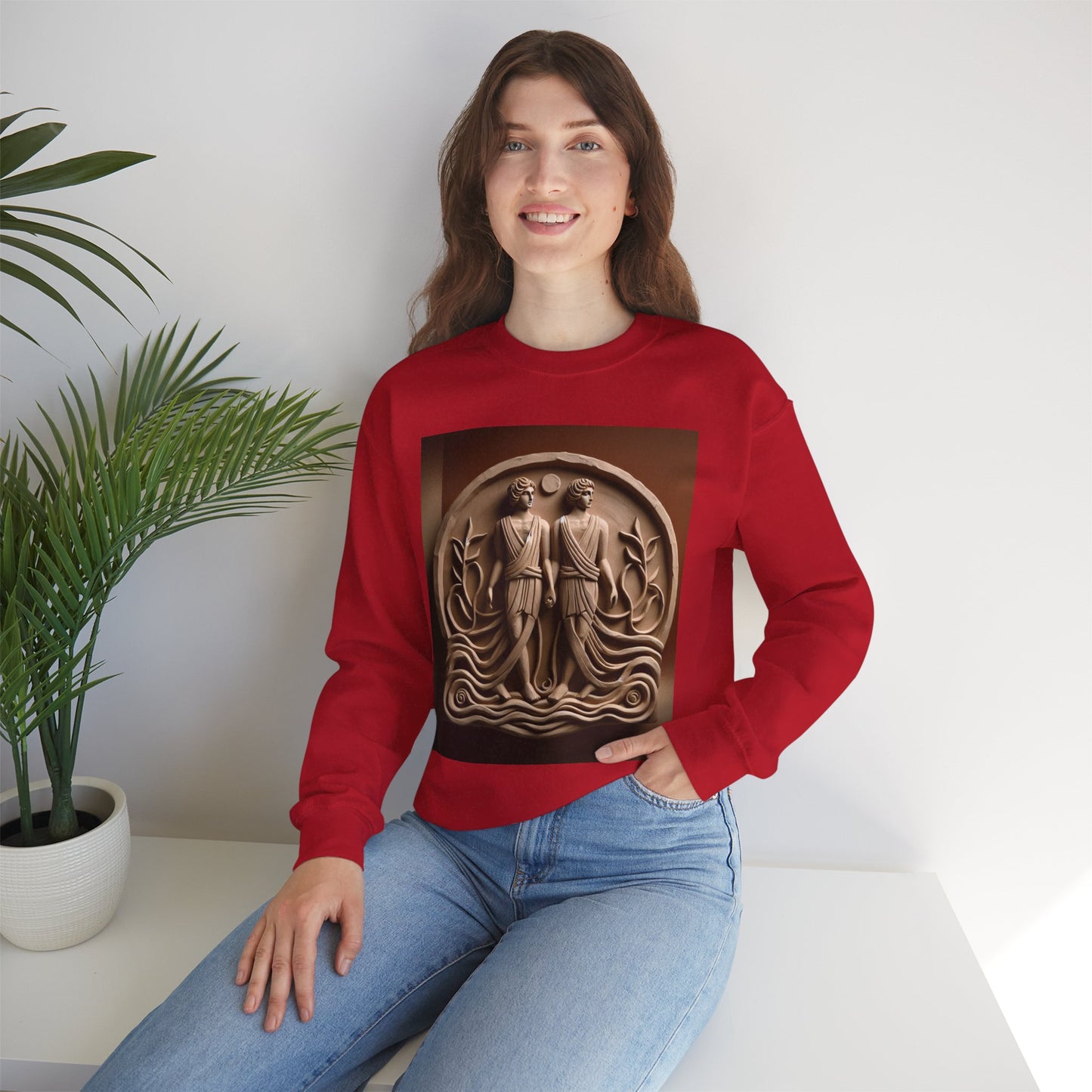 Unisex Heavy Blend™ Crewneck Sweatshirt, Stone Twins, Gemini Zodiac Design