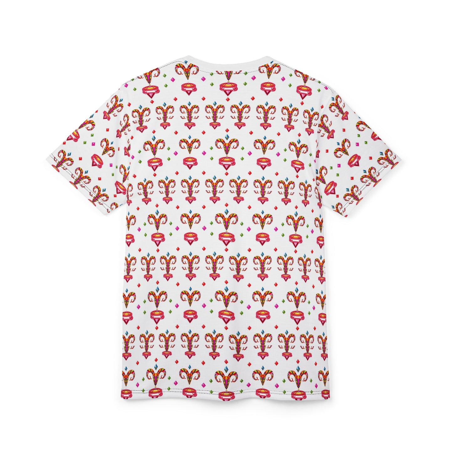 Unisex Cut & Sew T-Shirt, (AOP), Aries, Zodiac v1, Jewels Pattern