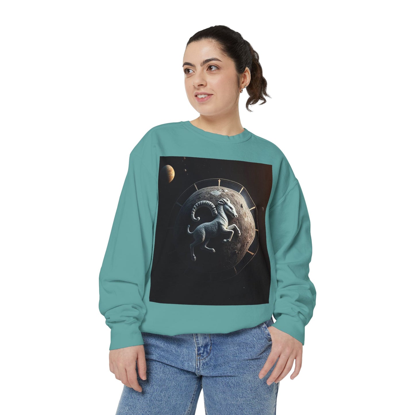 Garment-Dyed Sweatshirt, Unisex, Space Animal Design, Aries