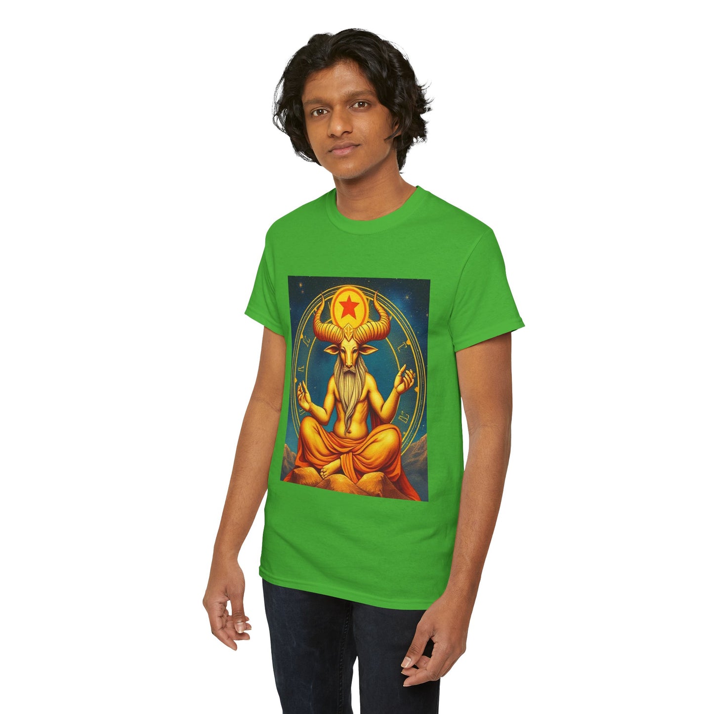 Unisex Heavy Cotton T-Shirt, Meditating Bull, Taurus Zodiac Design