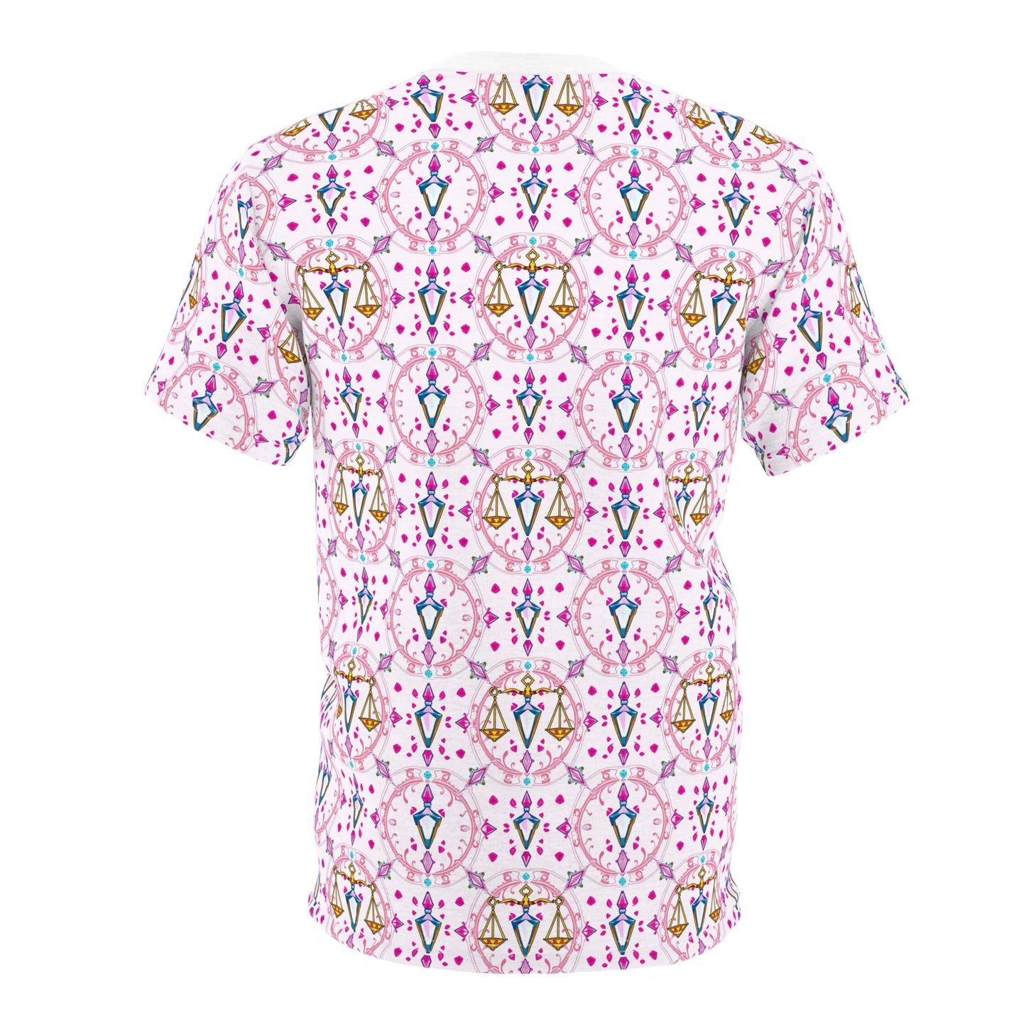 Unisex Cut & Sew T-Shirt, (AOP), Libra, Zodiac v4, Jewels Pattern