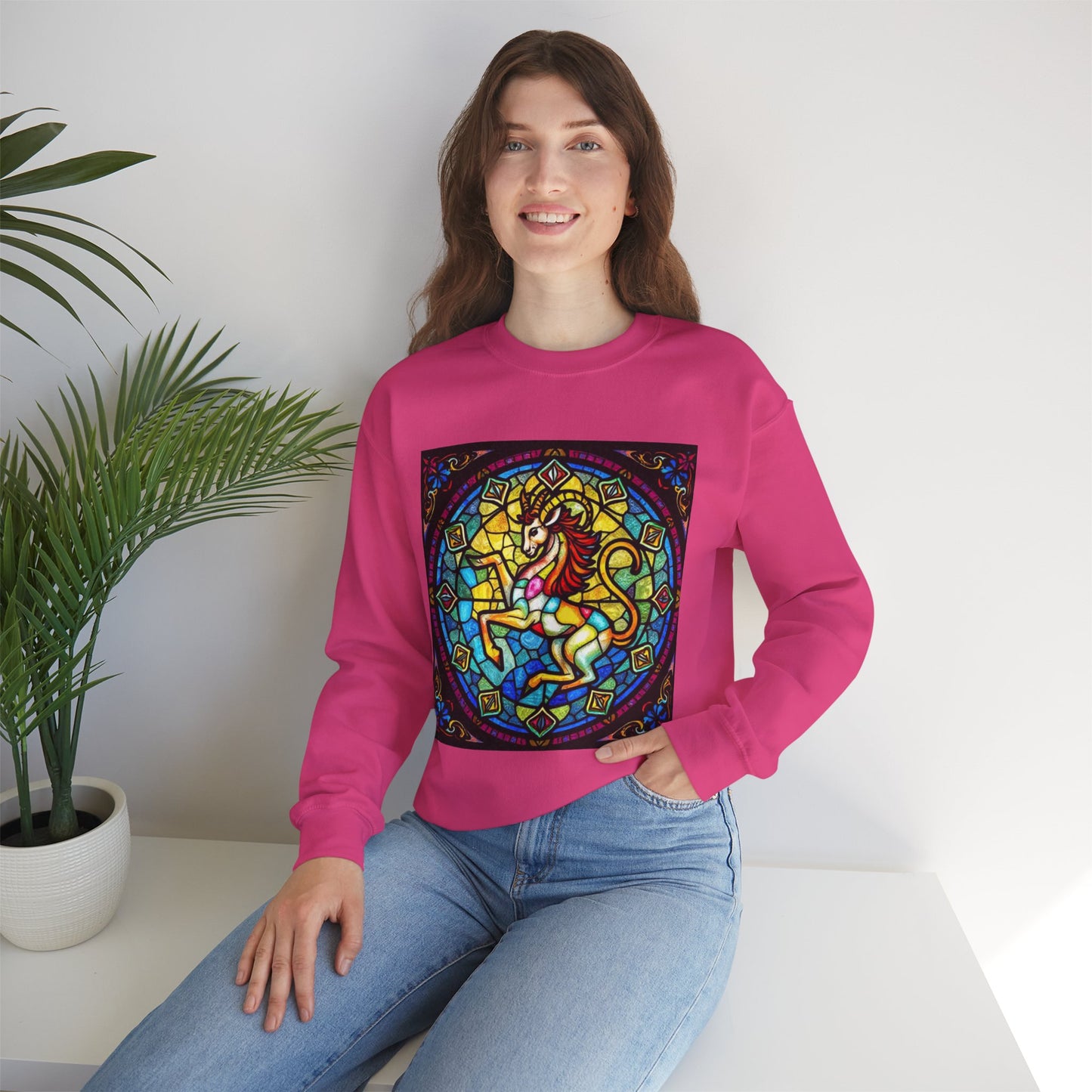 Unisex Heavy Blend™ Crewneck Sweatshirt, Glass, Capricorn Zodiac Design
