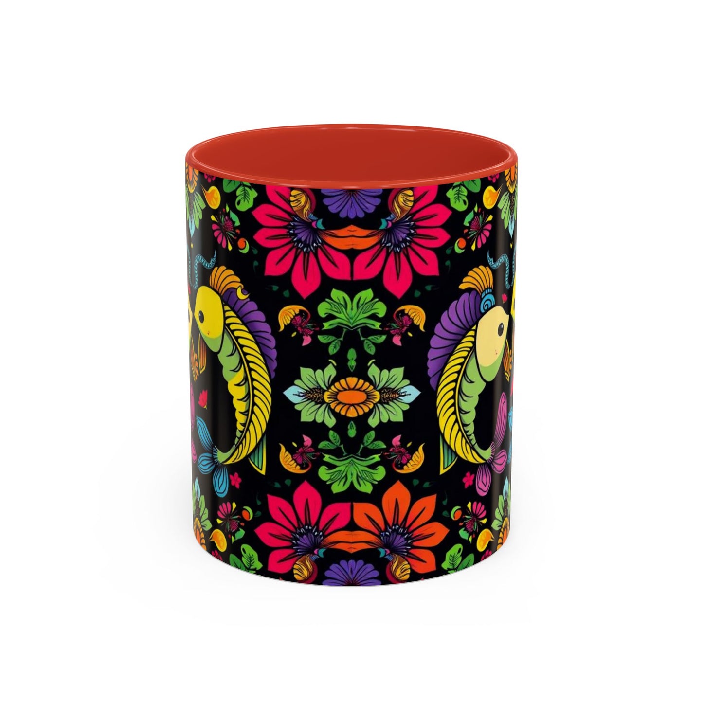 Accent Coffee Mug, Pisces, Zodiac v3, Flower Pattern, (11, 15oz)