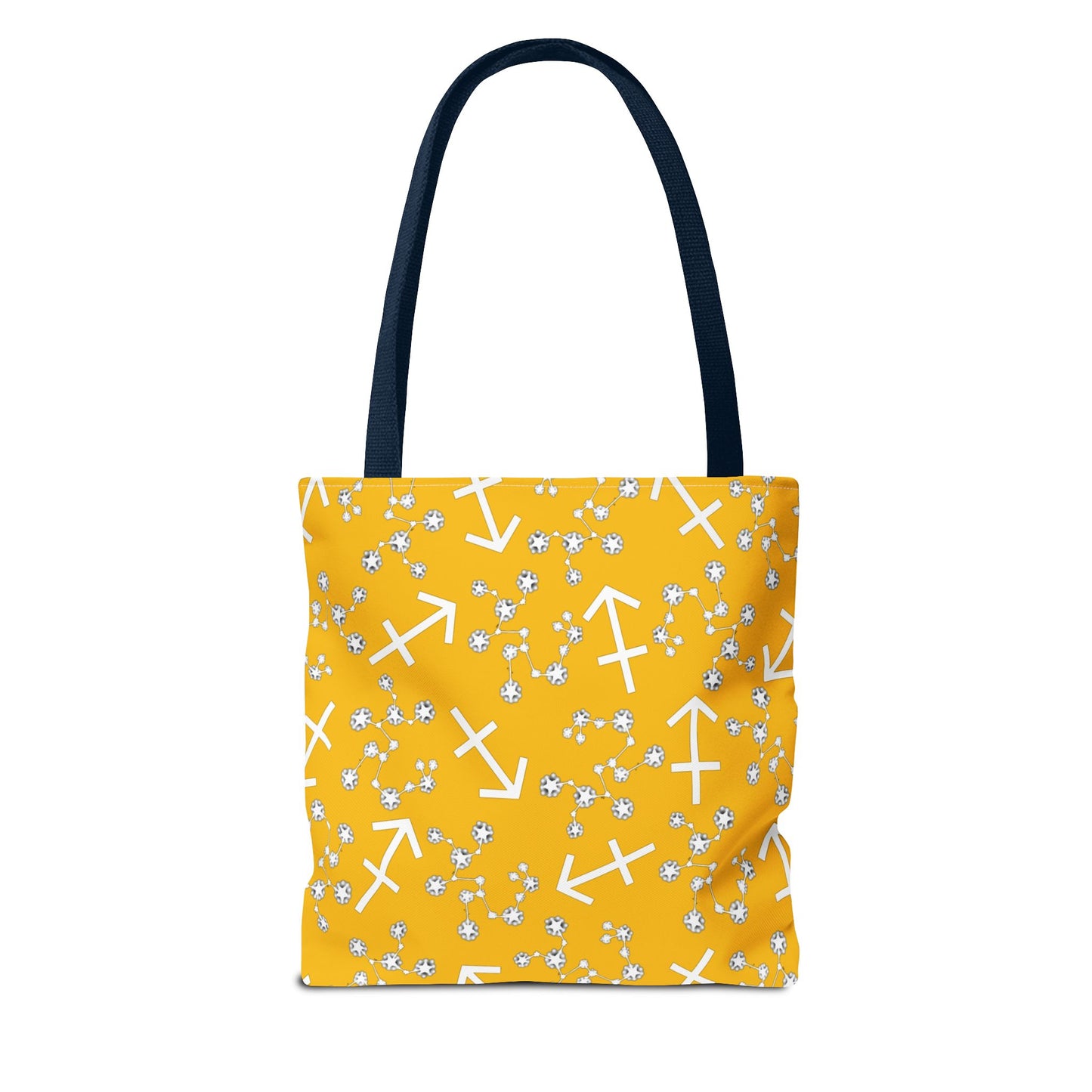 Tote Bag, Sagittarius Zodiac Sign, AOP, (Yellow, White Print)