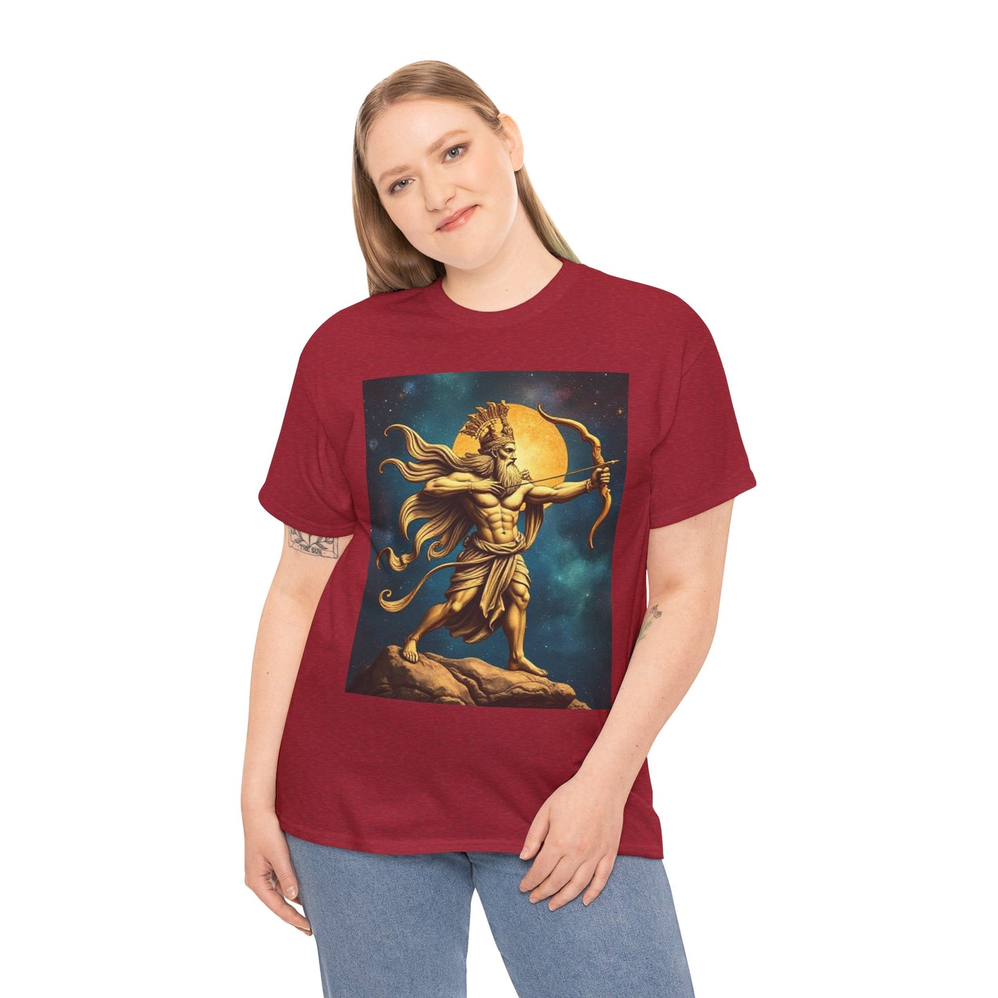 Unisex Heavy Cotton T-Shirt, Midnight Arrow v1, Sagittarius Zodiac Design