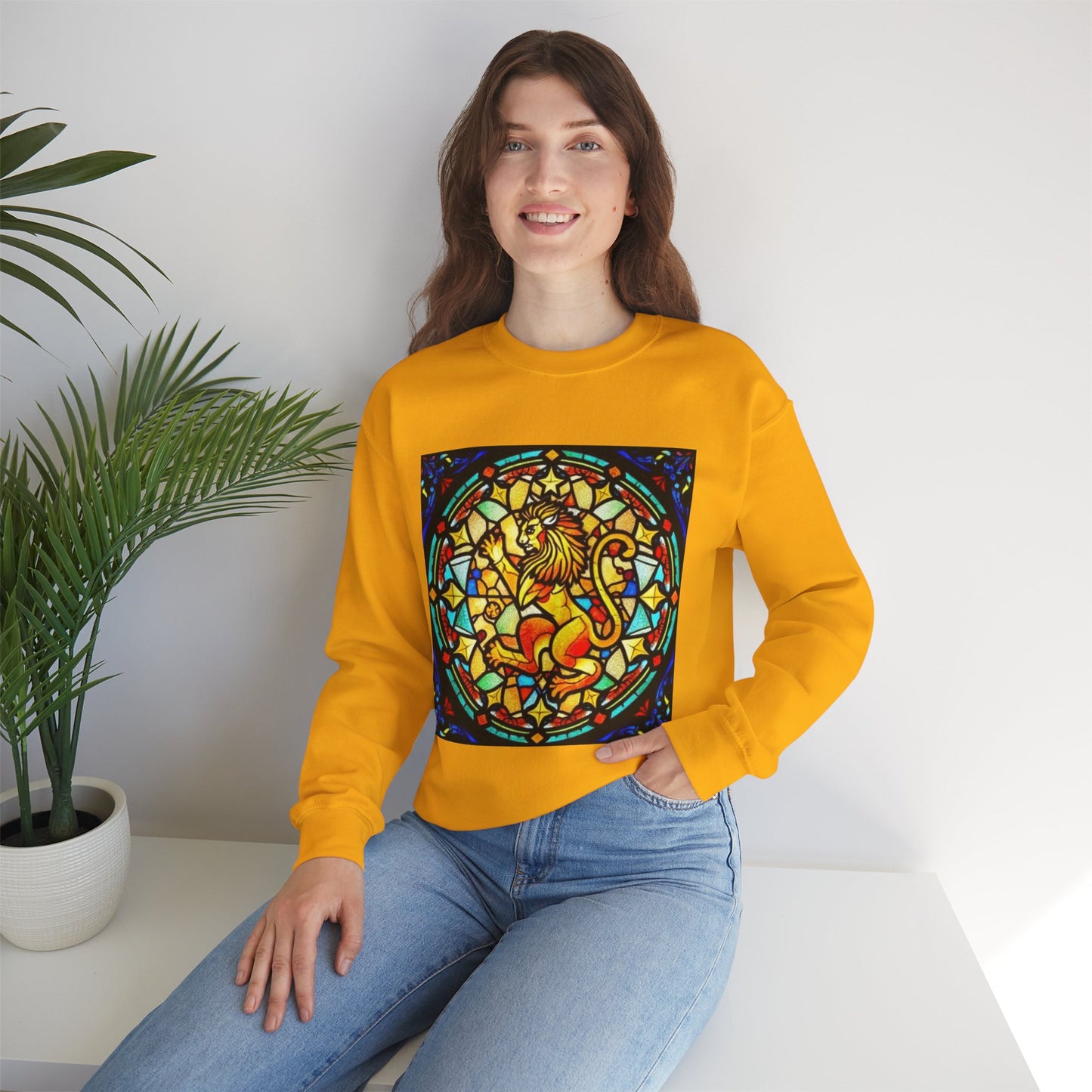 Unisex Heavy Blend™ Crewneck Sweatshirt, Glass 1, Leo Zodiac Design