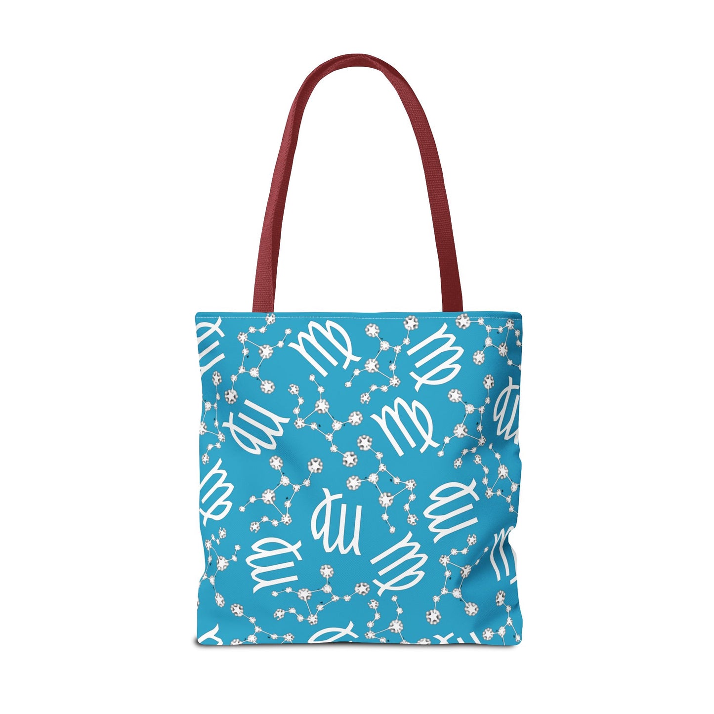 Tote Bag, Virgo Zodiac Sign, AOP, (Turquoise, White)