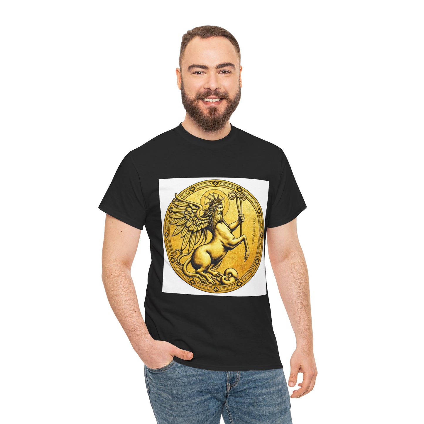 Unisex Heavy Cotton T-Shirt, Golden Angel Coin v1, Virgo Zodiac Design