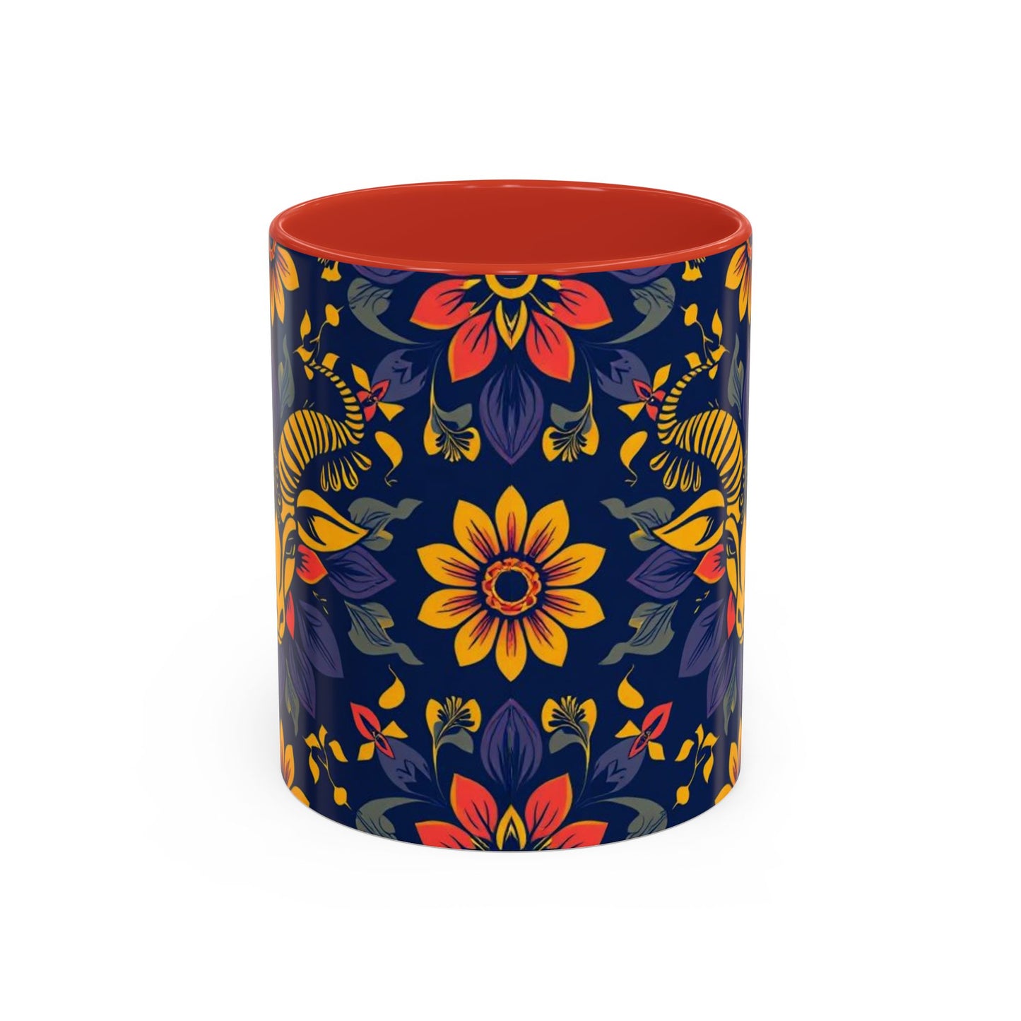 Accent Coffee Mug, Taurus, Zodiac v1. Flower Pattern, (11, 15oz)