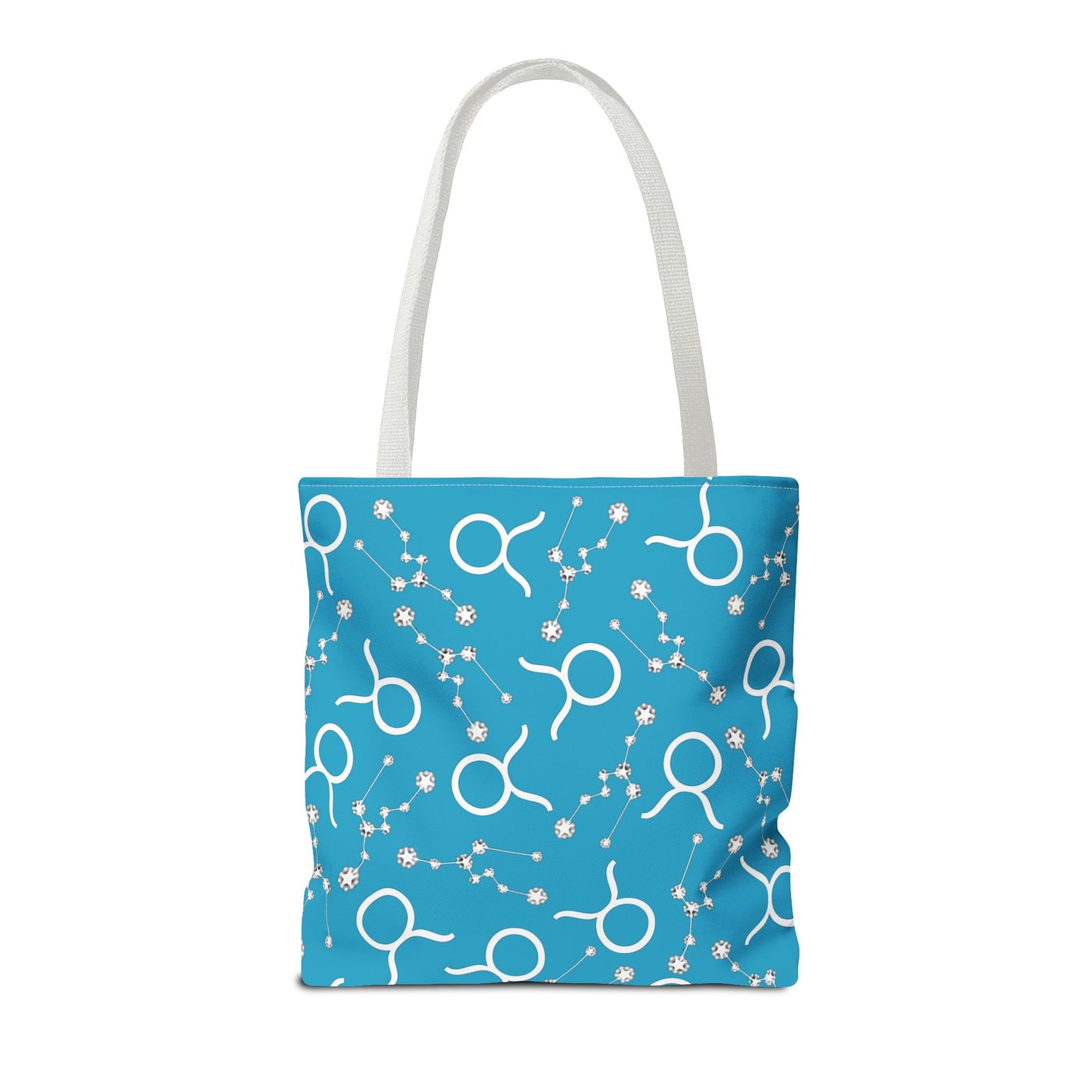 Tote Bag, Taurus Zodiac Sign, AOP, (Turquoise, White)