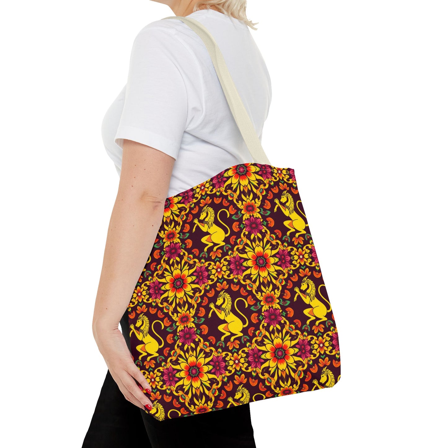 Tote Bag (AOP), Virgo, Zodiac v2, Flower Pattern