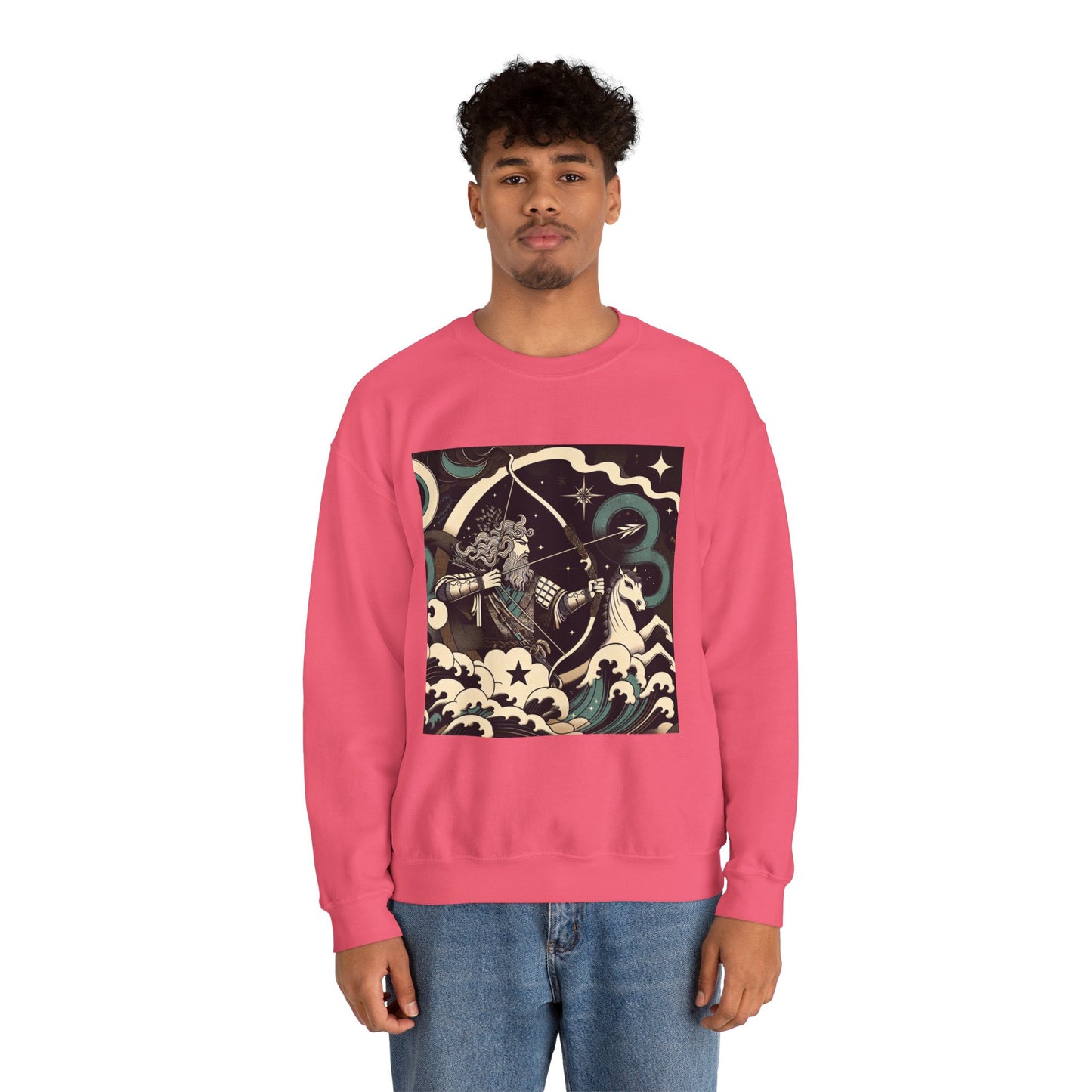 Unisex Heavy Blend™ Crewneck Sweatshirt, Man With Arrow Sagittarius Zodiac Design