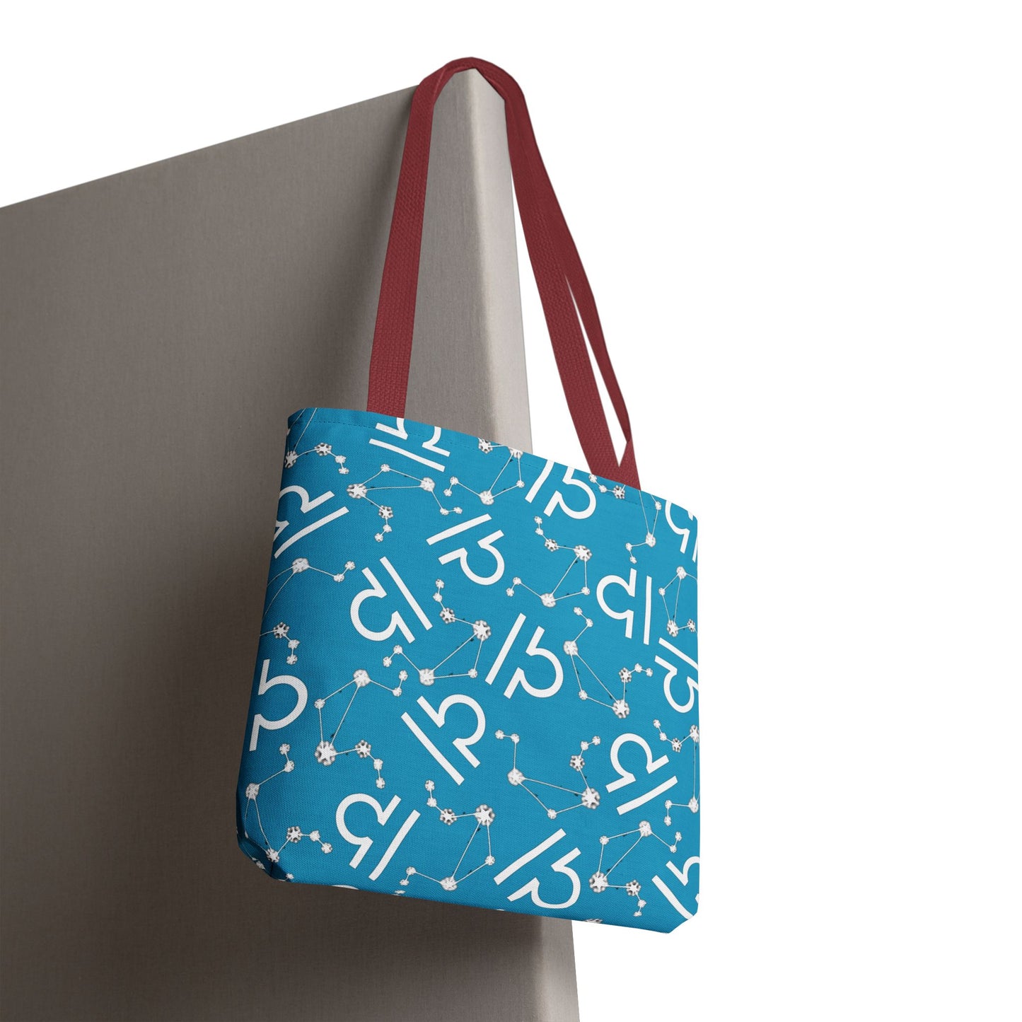 Tote Bag, Libra Zodiac Sign, AOP, (Turquoise, White)