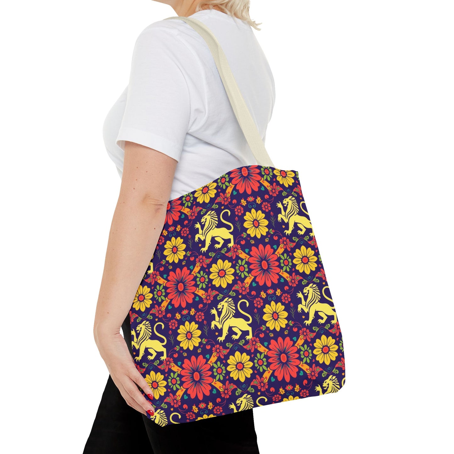 Tote Bag, (AOP), Leo, Zodiac v1, Flower Pattern