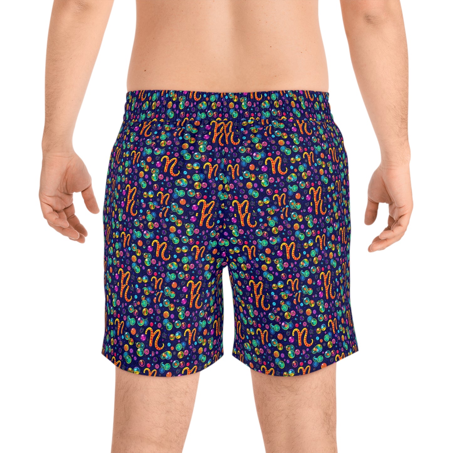 Men's Mid-Length Swim Shorts, (AOP), Aquarius, Zodiac v3, Bubble Pattern