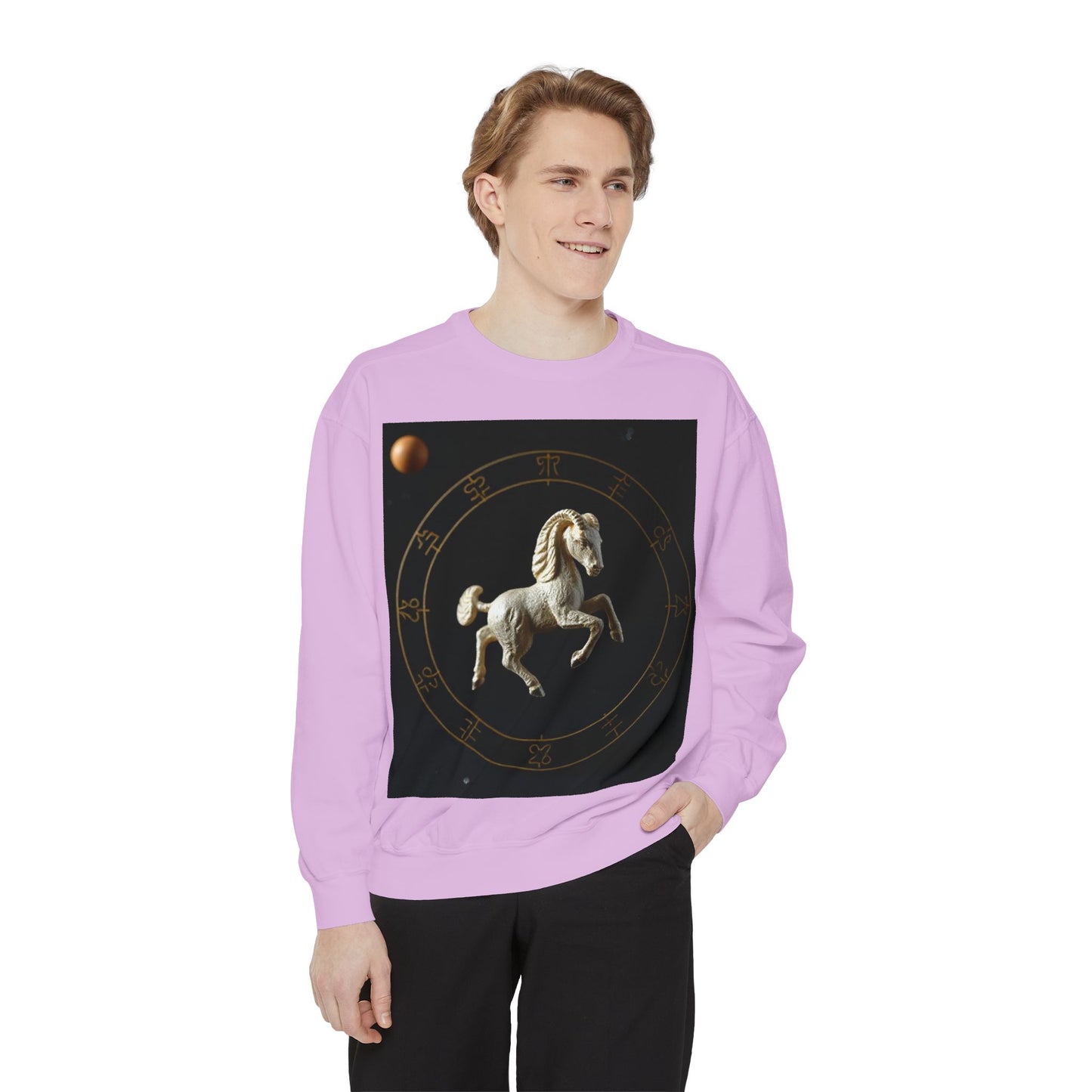 Garment-Dyed Sweatshirt, Unisex, Space Animal Design, Capricorn