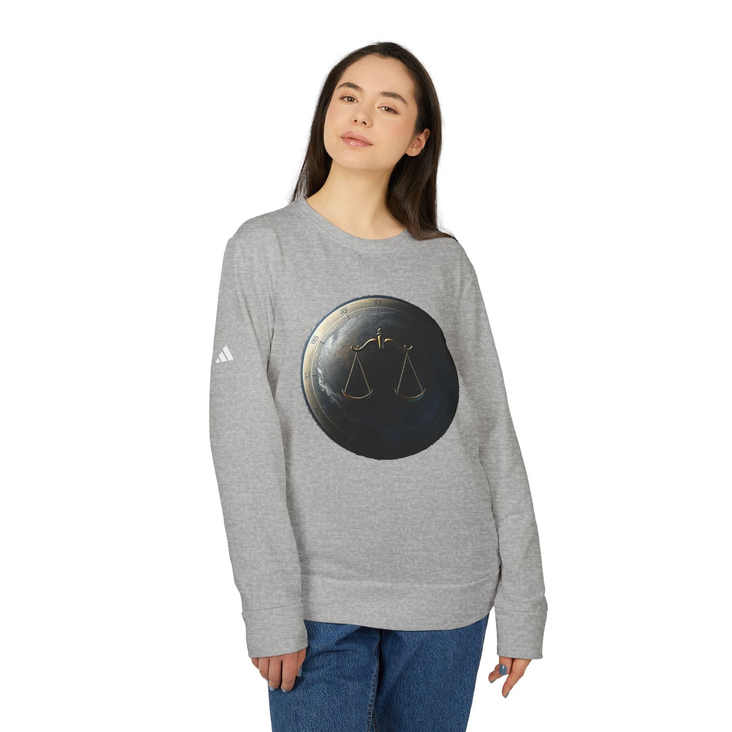 Adidas, Unisex Fleece Crewneck Sweatshirt, Libra, Planet Symbol, Zodiac