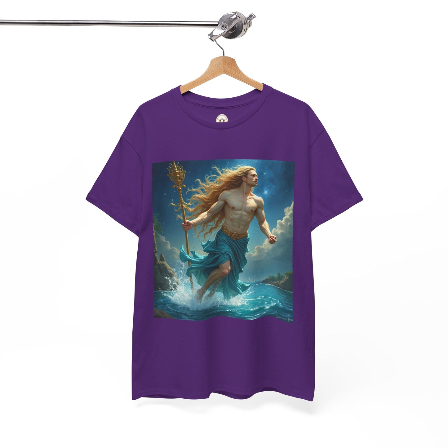Unisex Heavy Cotton T-Shirt, Aquarius God 4v, Zodiac Design
