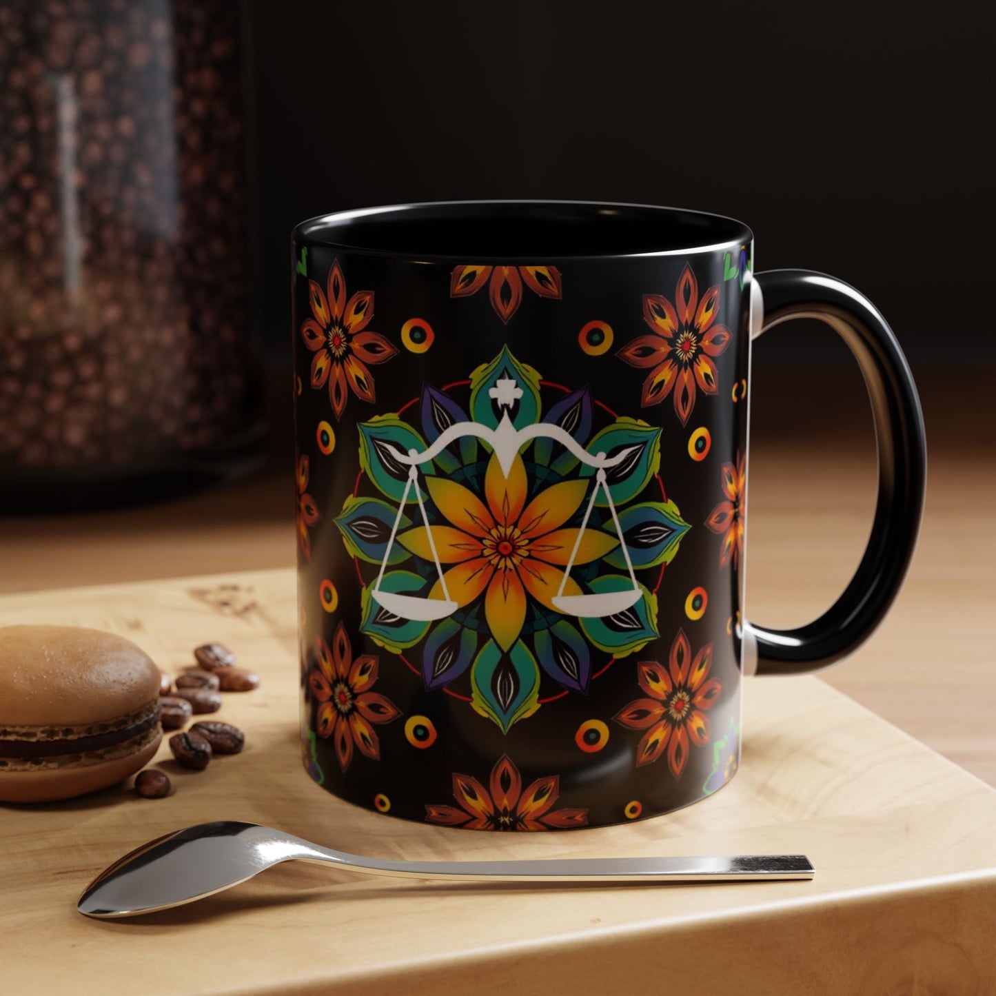 Accent Coffee Mug, Libra, Zodiac v4, Flower Pattern, (11, 15oz)