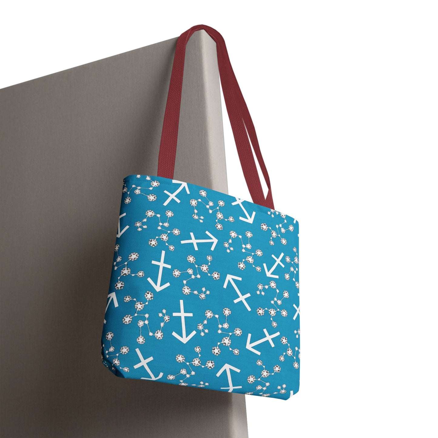 Tote Bag, Sagittarius Zodiac Sign, AOP, (Turquoise, White Print)