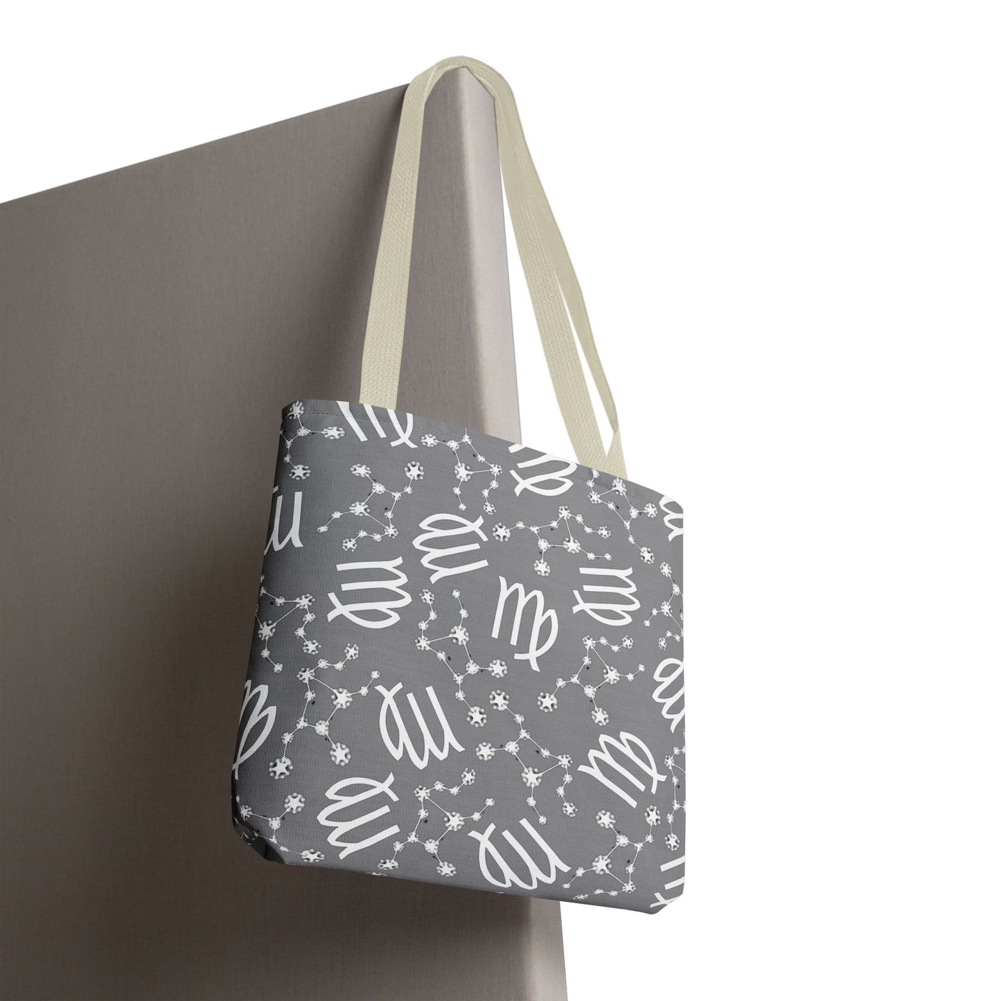 Tote Bag, Virgo Zodiac Sign, AOP, (Grey, White)