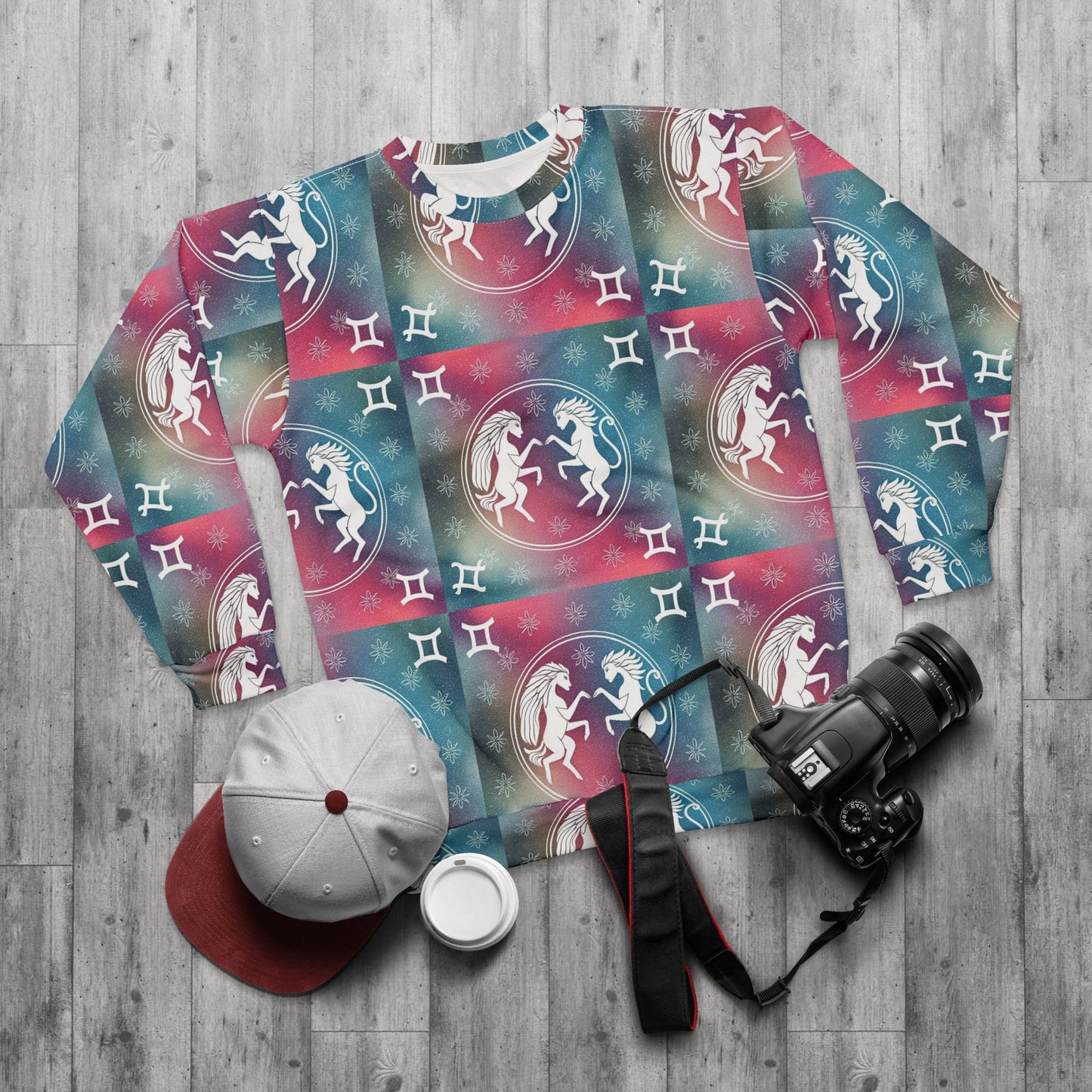 Unisex Sweatshirt, Zodiac Design, Pattern v1, Gemini, AOP