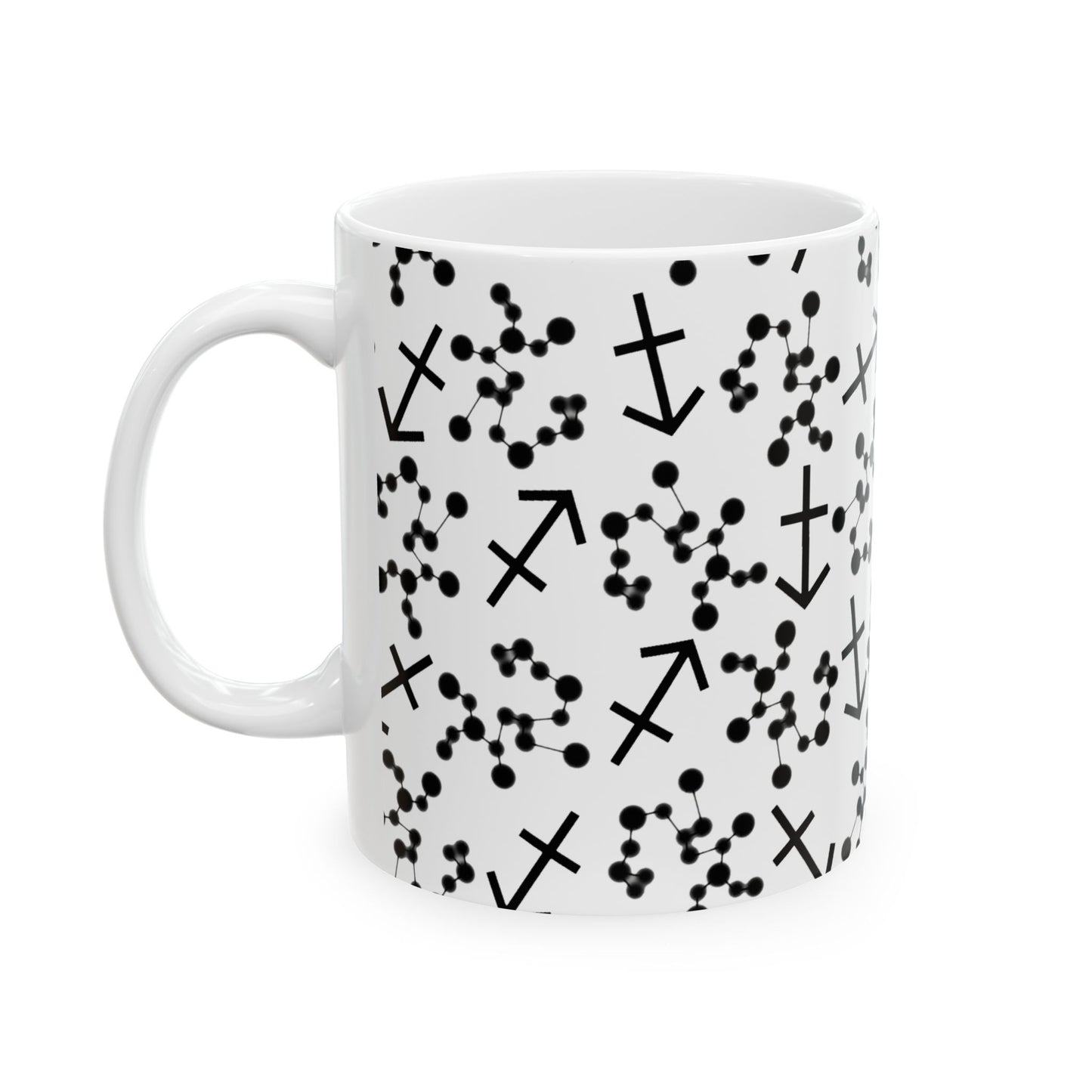 Ceramic Mug, (11oz, 15oz), Ceramic Coffee Mug, AOP, Constellation & Symbol, Sagittarius Zodiac Design