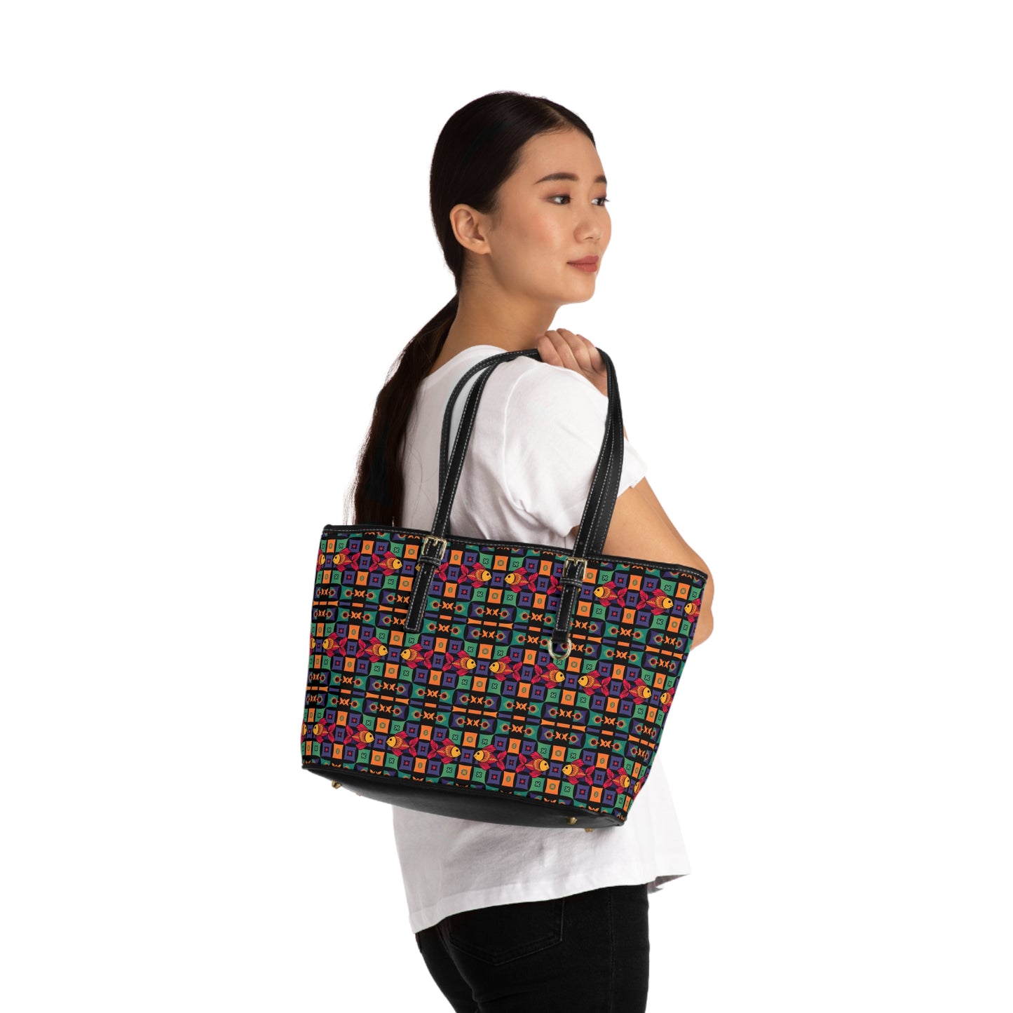 Leather Shoulder Bag, Pisces, Zodiac v2, Shapes Pattern