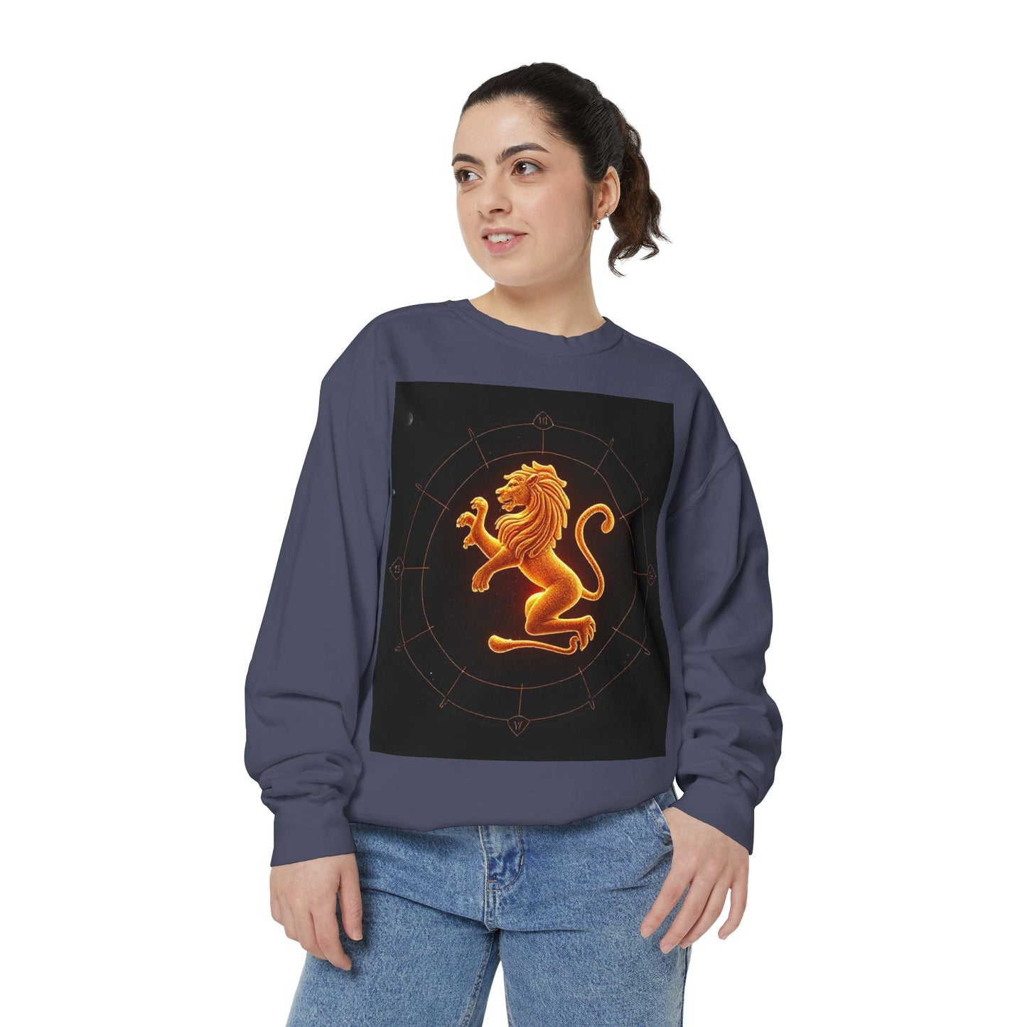 Garment-Dyed Sweatshirt, Unisex, Space Animal Design v1, Leo
