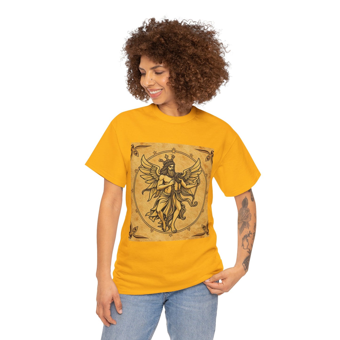 Unisex Heavy Cotton T-Shirt, Pencil Art v1, Gemini Zodiac Design