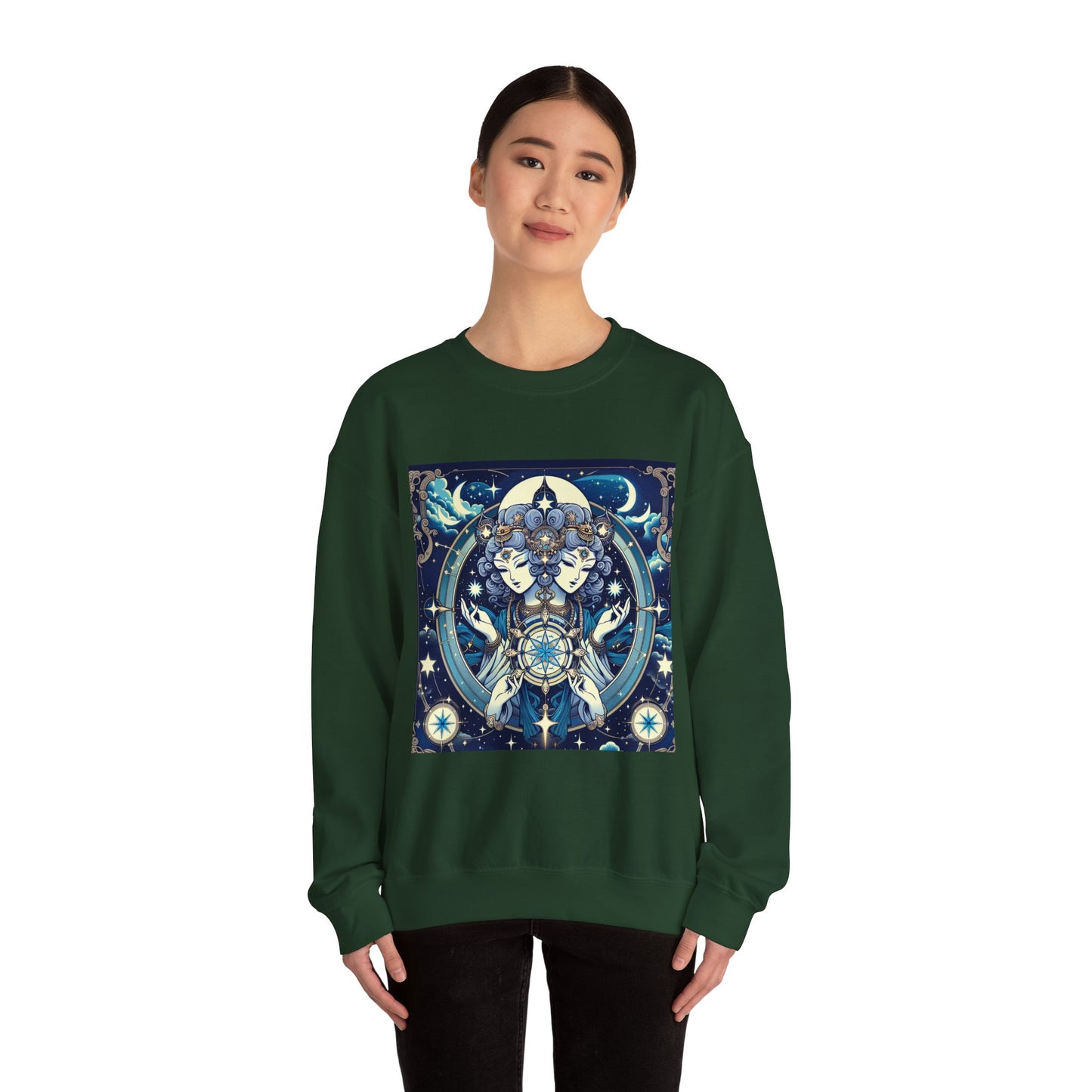 Unisex Heavy Blend™ Crewneck Sweatshirt,Twin Body, Gemini Zodiac Design