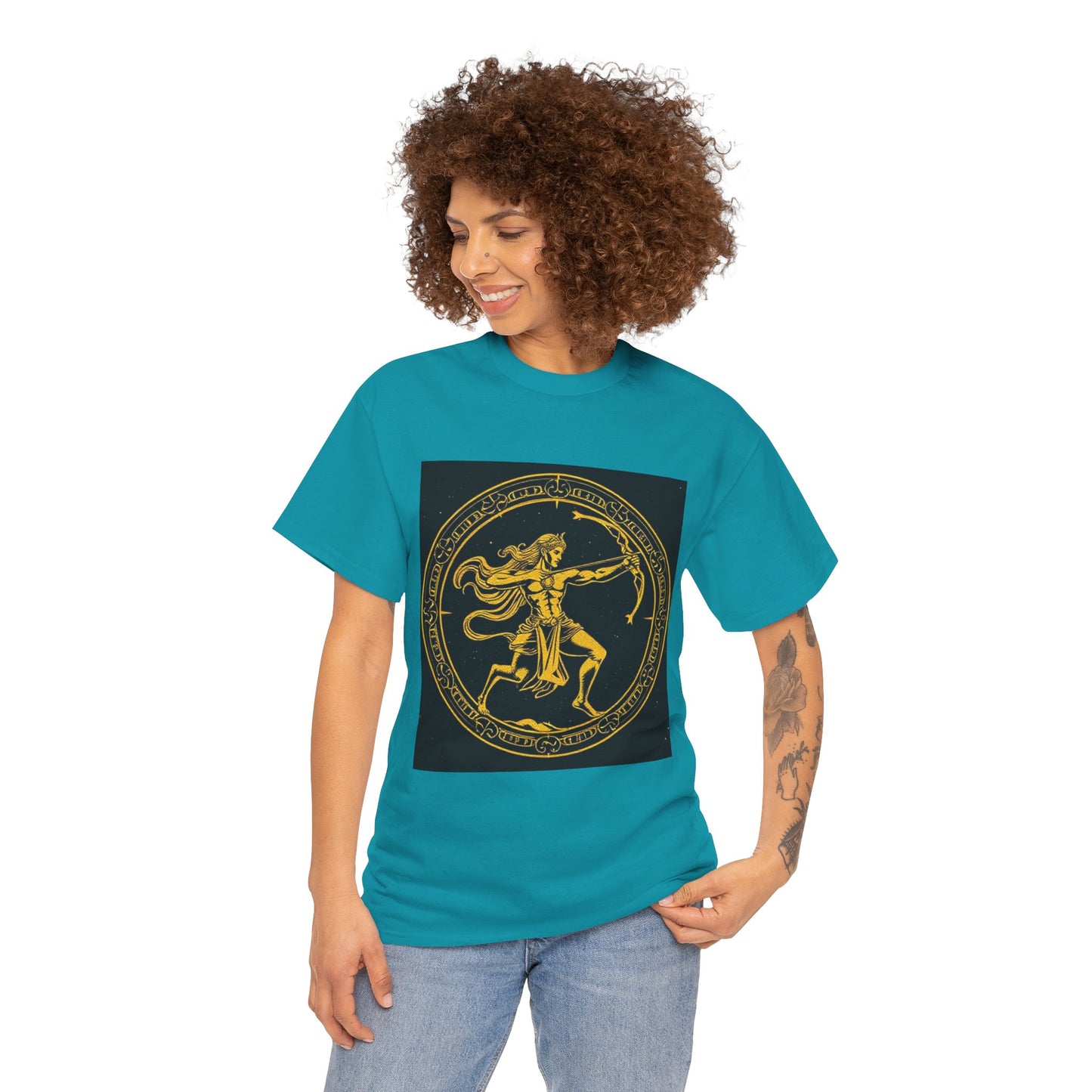 Unisex Heavy Cotton T-Shirt, Mythical Faun/Satyr v1, Sagittarius Zodiac Design