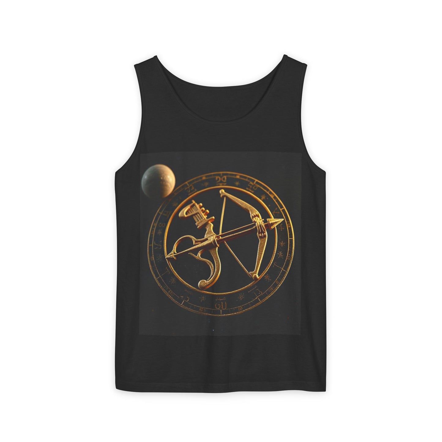 Unisex Garment-Dyed, Tank Top, Sagittarius Design, Planet Symbol v1, 100% US cotton