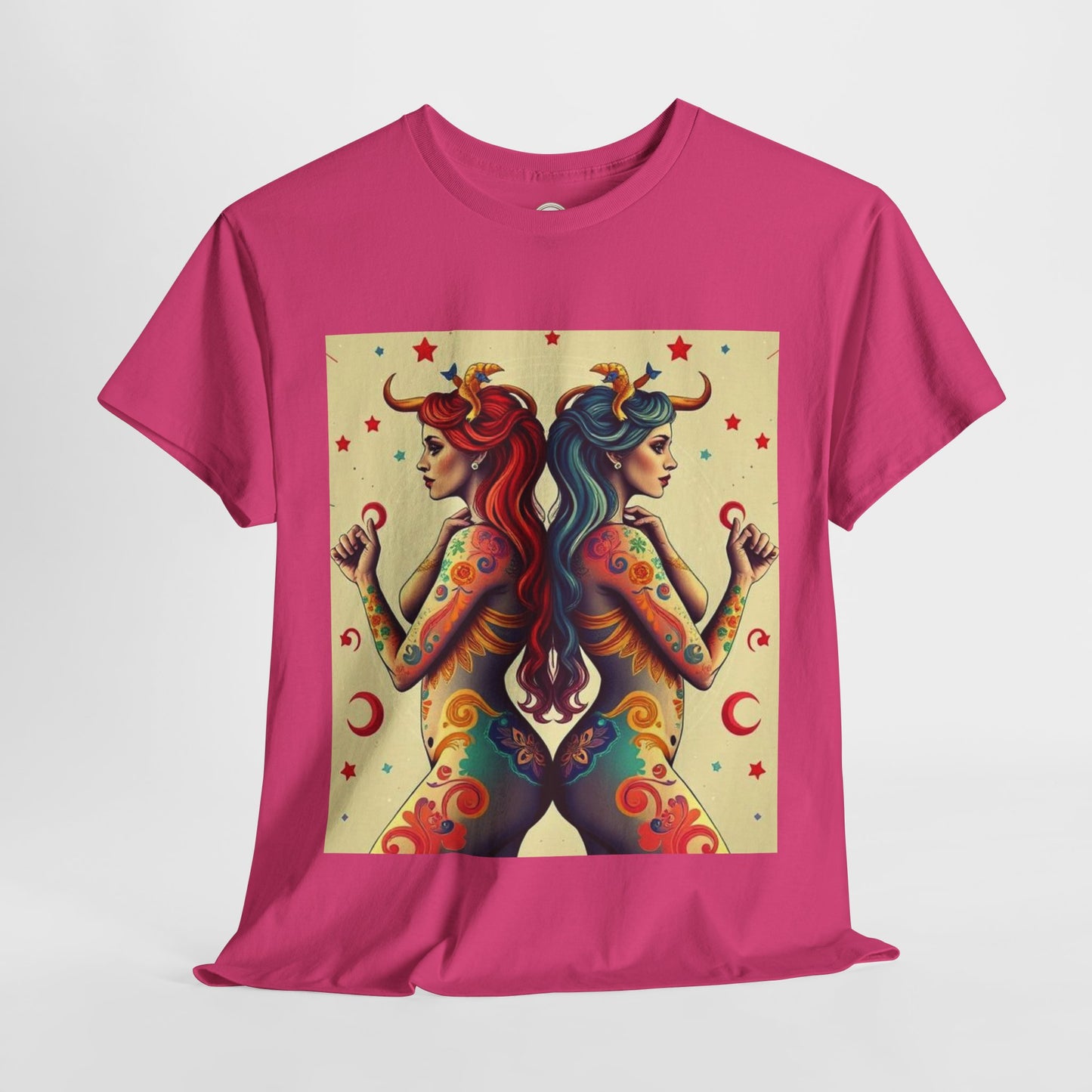 Unisex Heavy Cotton T-Shirt, Gemini, Zodiac v4, Sexy Art
