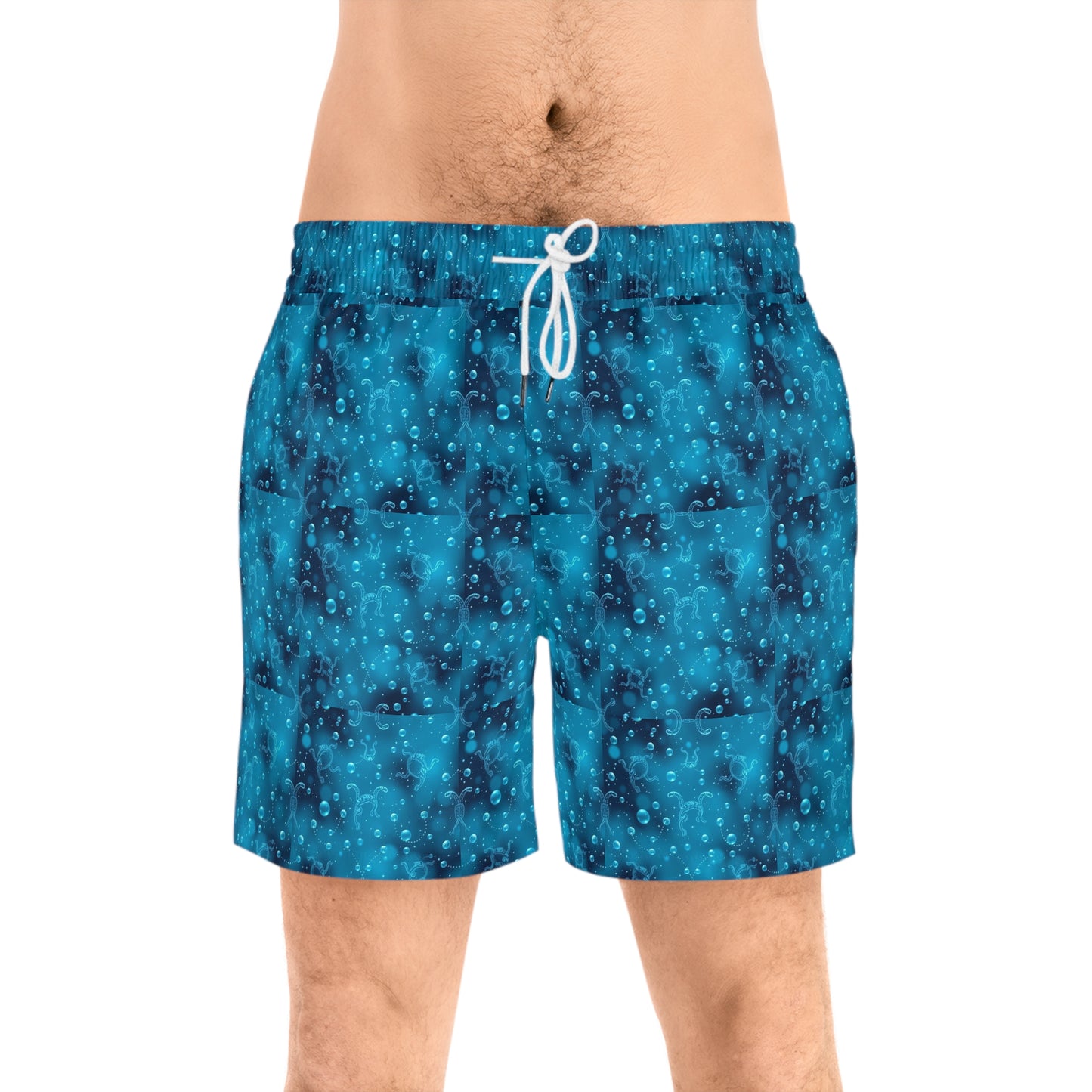 Men's Mid-Length Swim Shorts, (AOP), Aquarius, Zodiac, Bubble Pattern