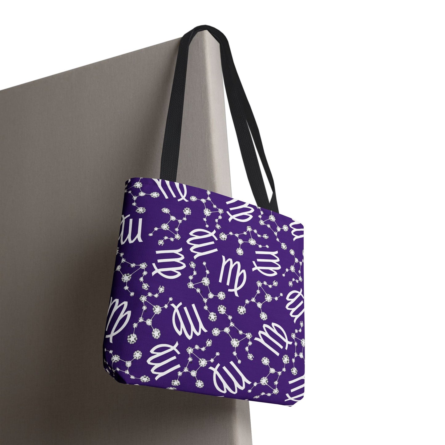 Tote Bag, Virgo Zodiac Sign, AOP, (Purple, White)