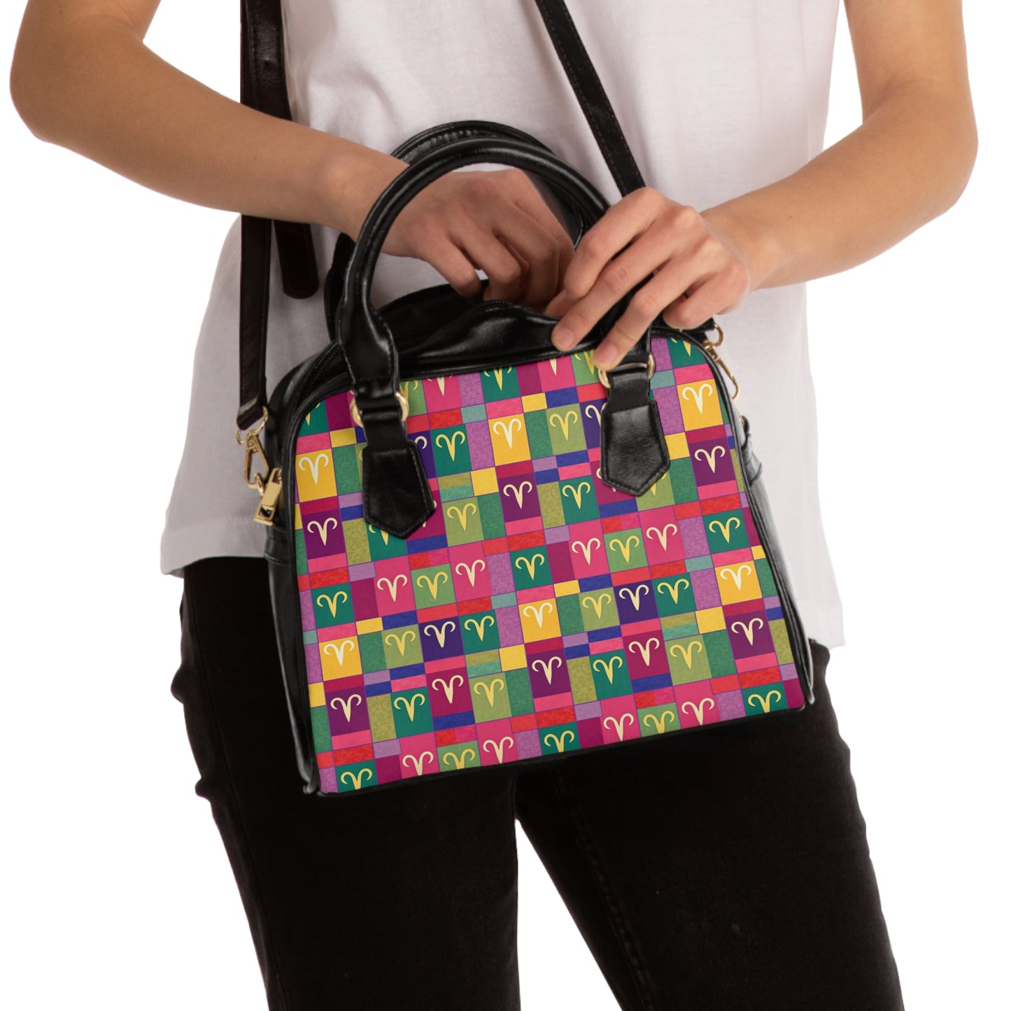 Shoulder Handbag, Aries, Zodiac v1, Shapes Pattern