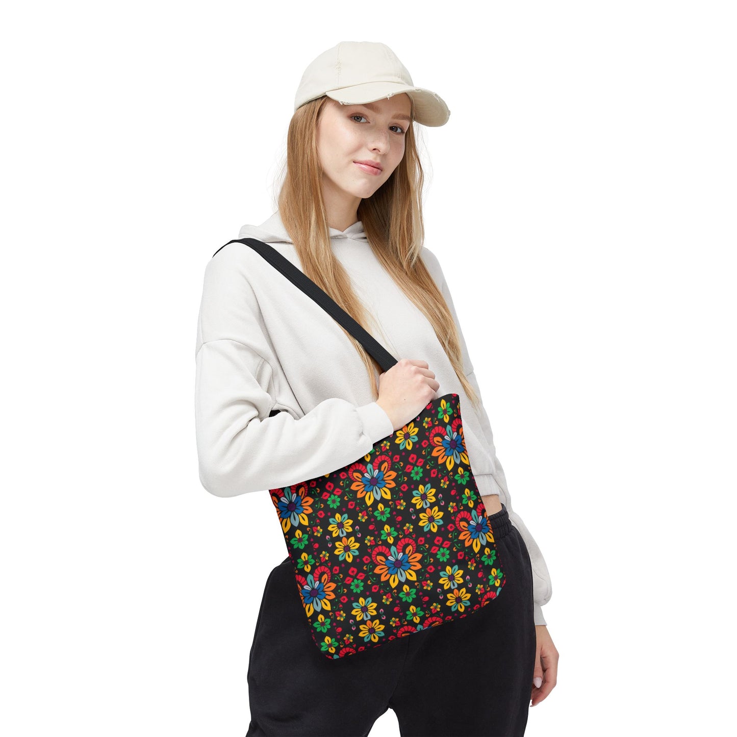 Tote Bag, (AOP), Aries, Zodiac v3, Flower Pattern
