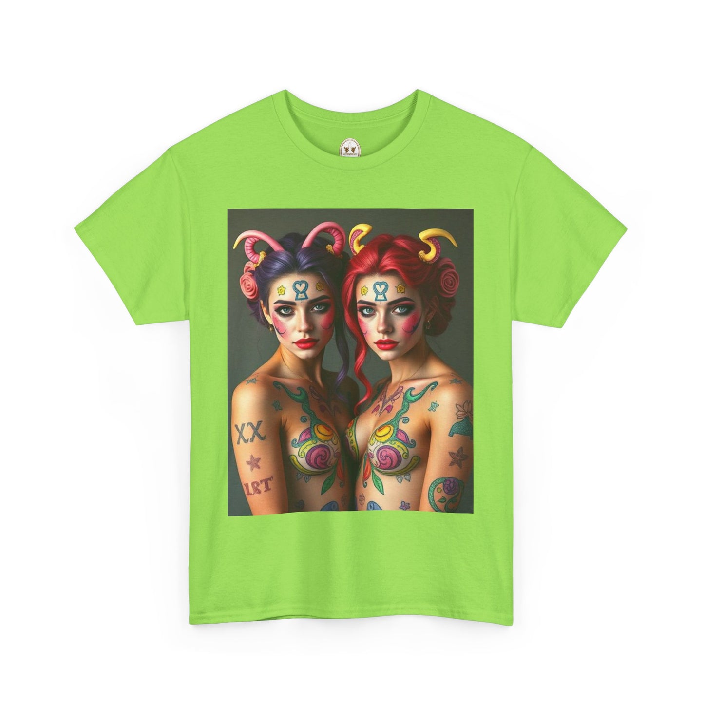 Unisex Heavy Cotton T-Shirt, Gemini, Zodiac v3, Sexy Art