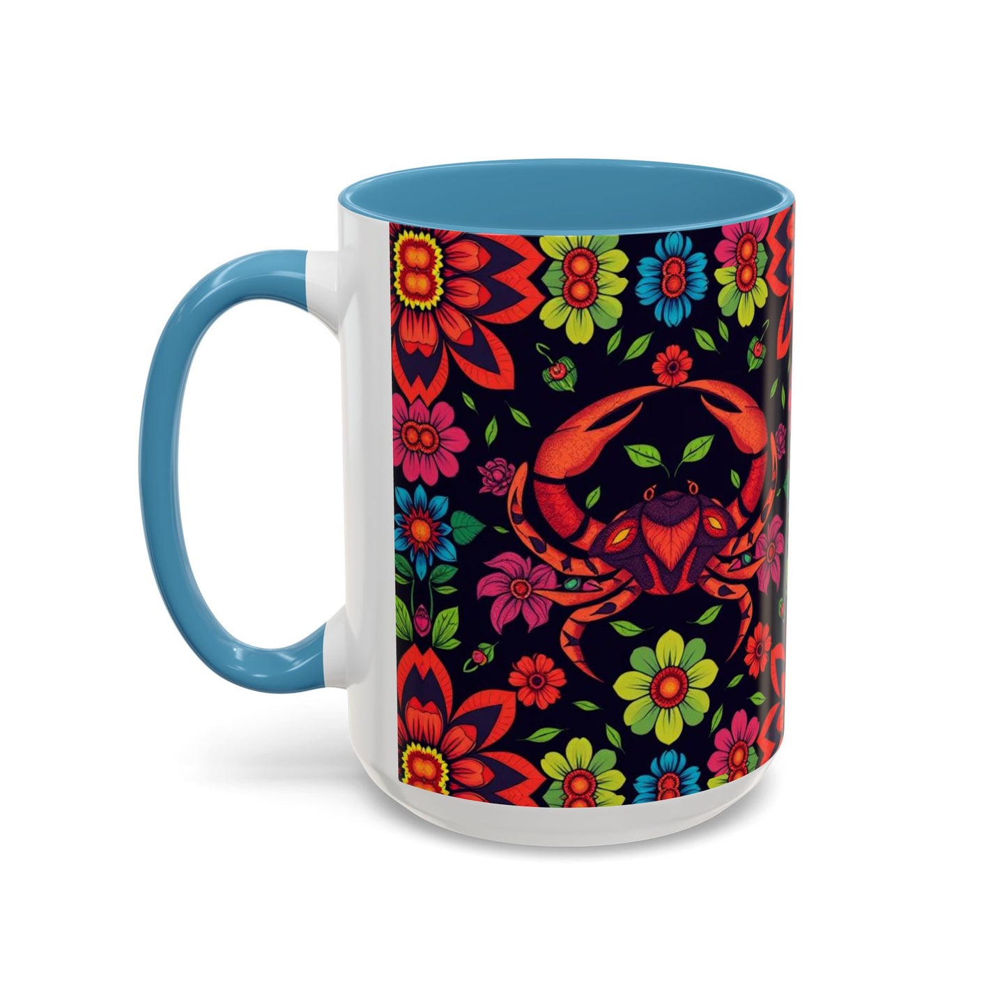 Accent Coffee Mug, Cancer, Zodiac v4, Flower Pattern, (11, 15oz)