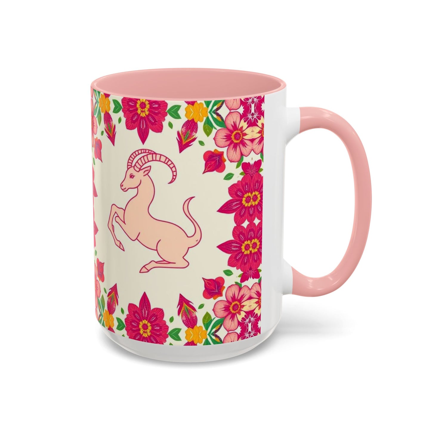 Accent Coffee Mug, Capricorn, Zodiac v2, Flower Pattern, (11, 15oz)