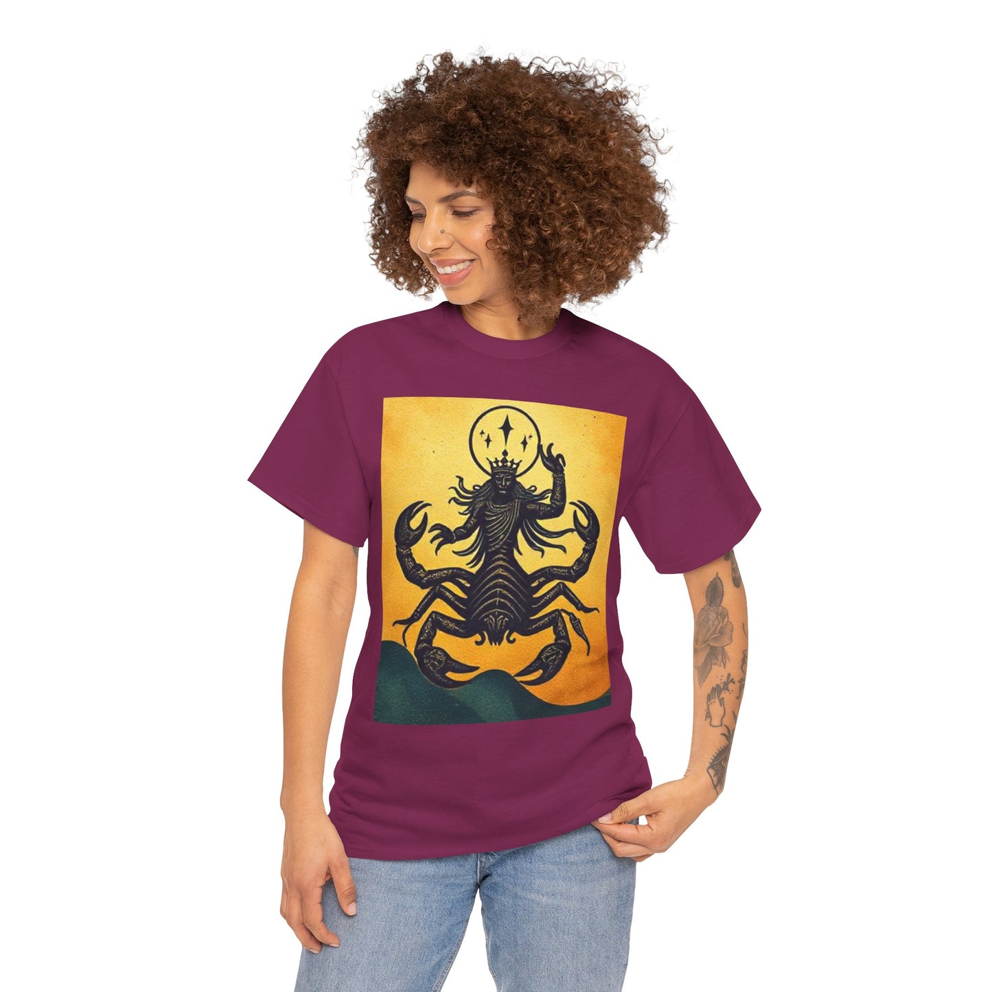 Unisex Heavy Cotton T-Shirt, Scorpion King, Print Art v1, Scorpio Zodiac Design