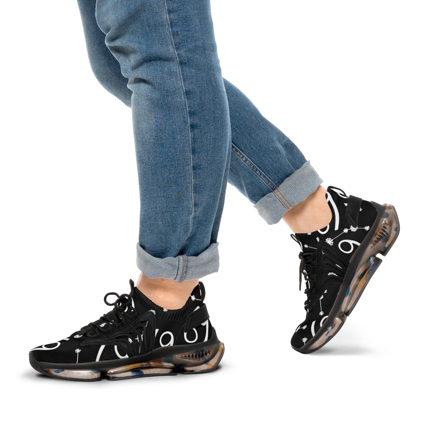 Men's Mesh Sneakers, Cancer Zodiac Sign, AOP, Black