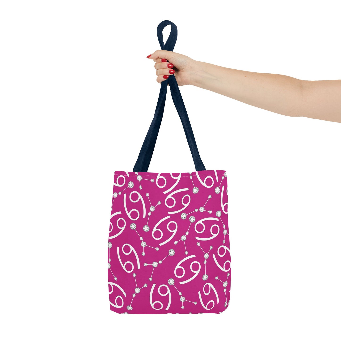 Tote Bag, Cancer Zodiac Sign, AOP, (Pink, White)